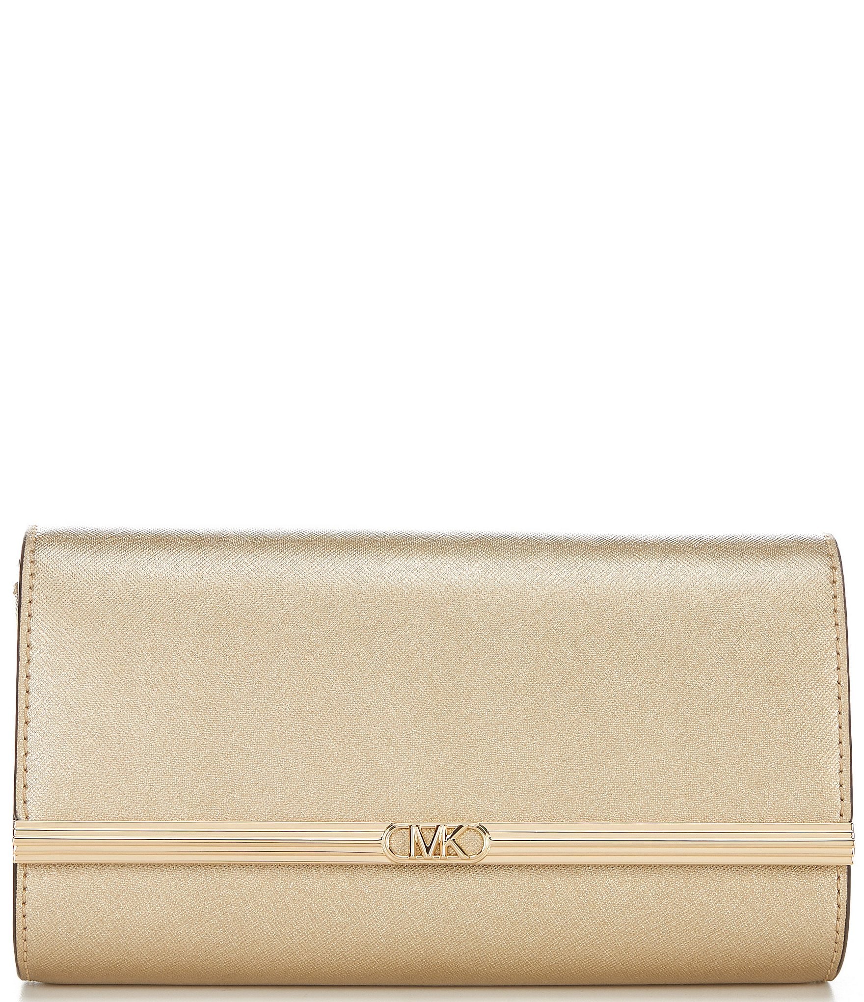 Michael Kors Chelsea Large Metallic Leather Convertible Clutch - Pale Gold