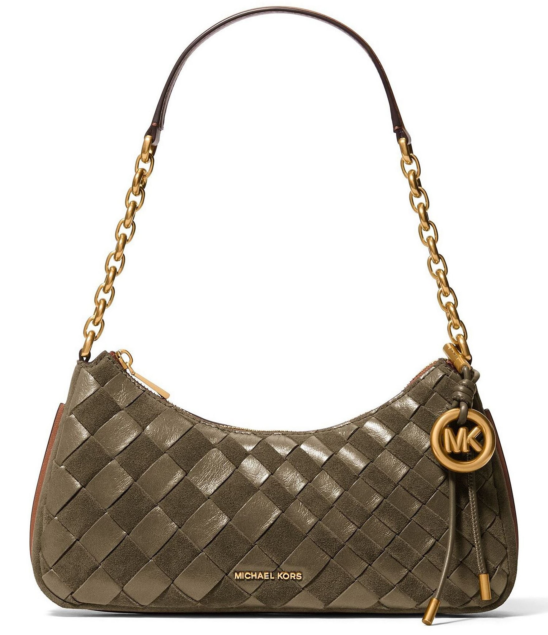 Michael Kors Nolita Medium Woven Suede Chain Pouchette Shoulder Bag