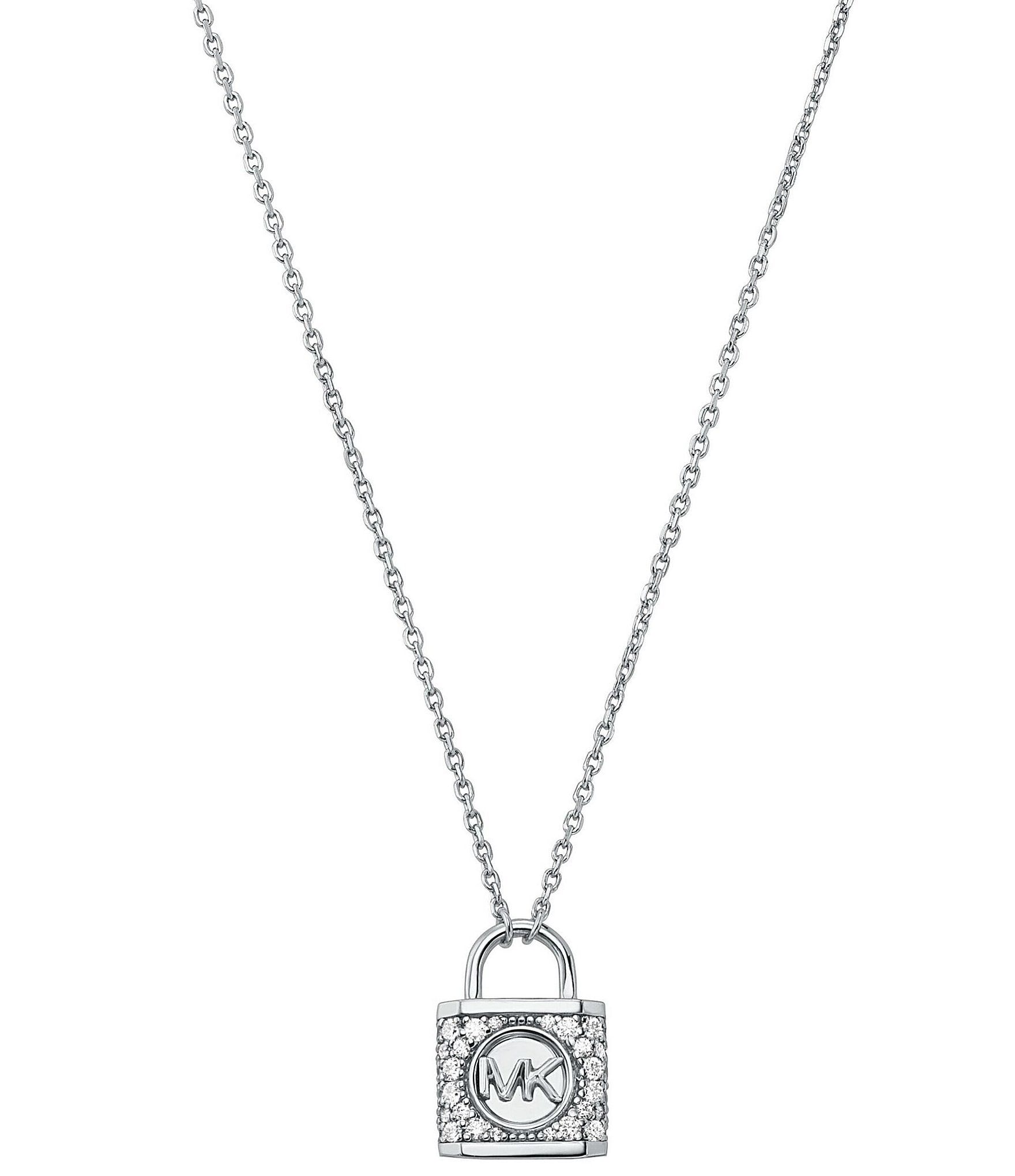 Michael Kors Pav Lock Short Pendant Necklace - Silver
