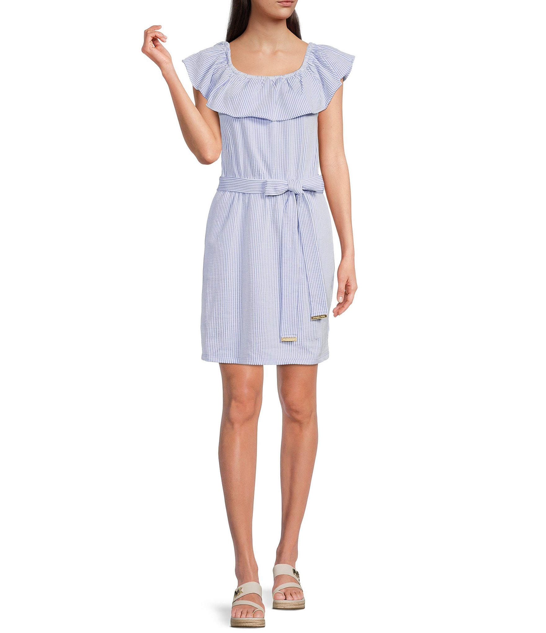 Michael Kors Petite Striped OffTheShoulder Cotton Dress Nectarine Size S   eBay