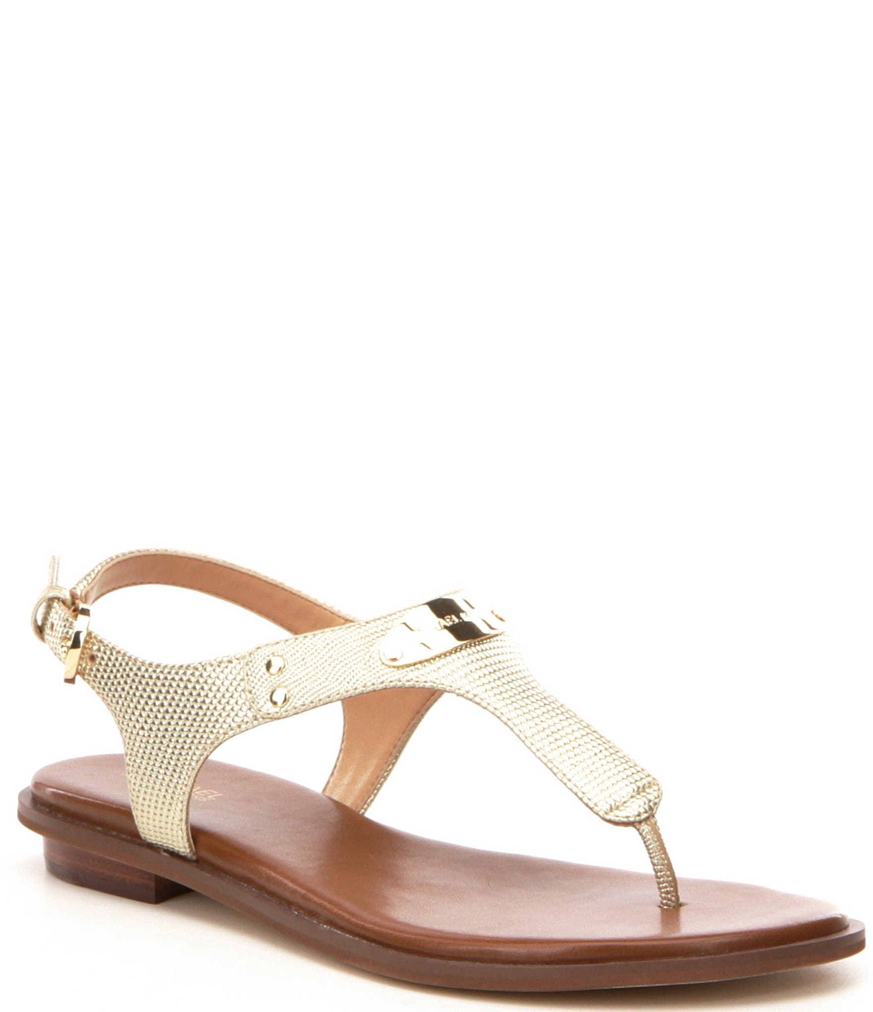 Michael Kors Plate Textured Leather Thong T-Strap Sandals | Dillard's