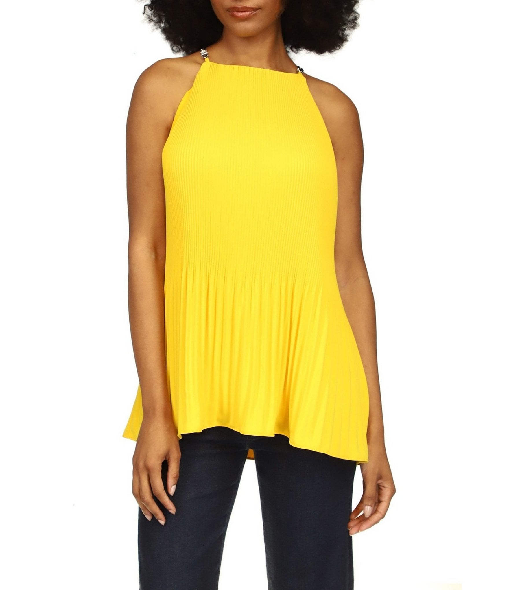 Michael Kors Pleated Halter Neckline Sleeveless Top | Dillard's