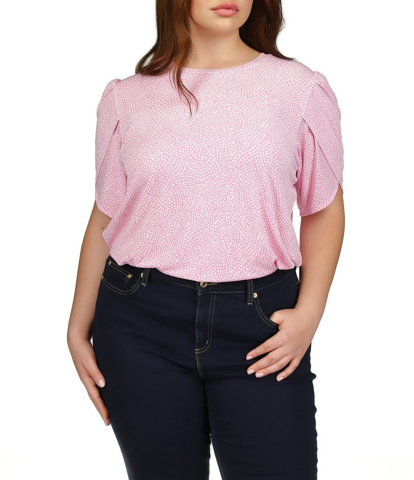 Ruby Rd. Plus Size Knit Swiss Dot Scoop Neck 3/4 Bell Sleeve Shirttail Hem  Top | Dillard's
