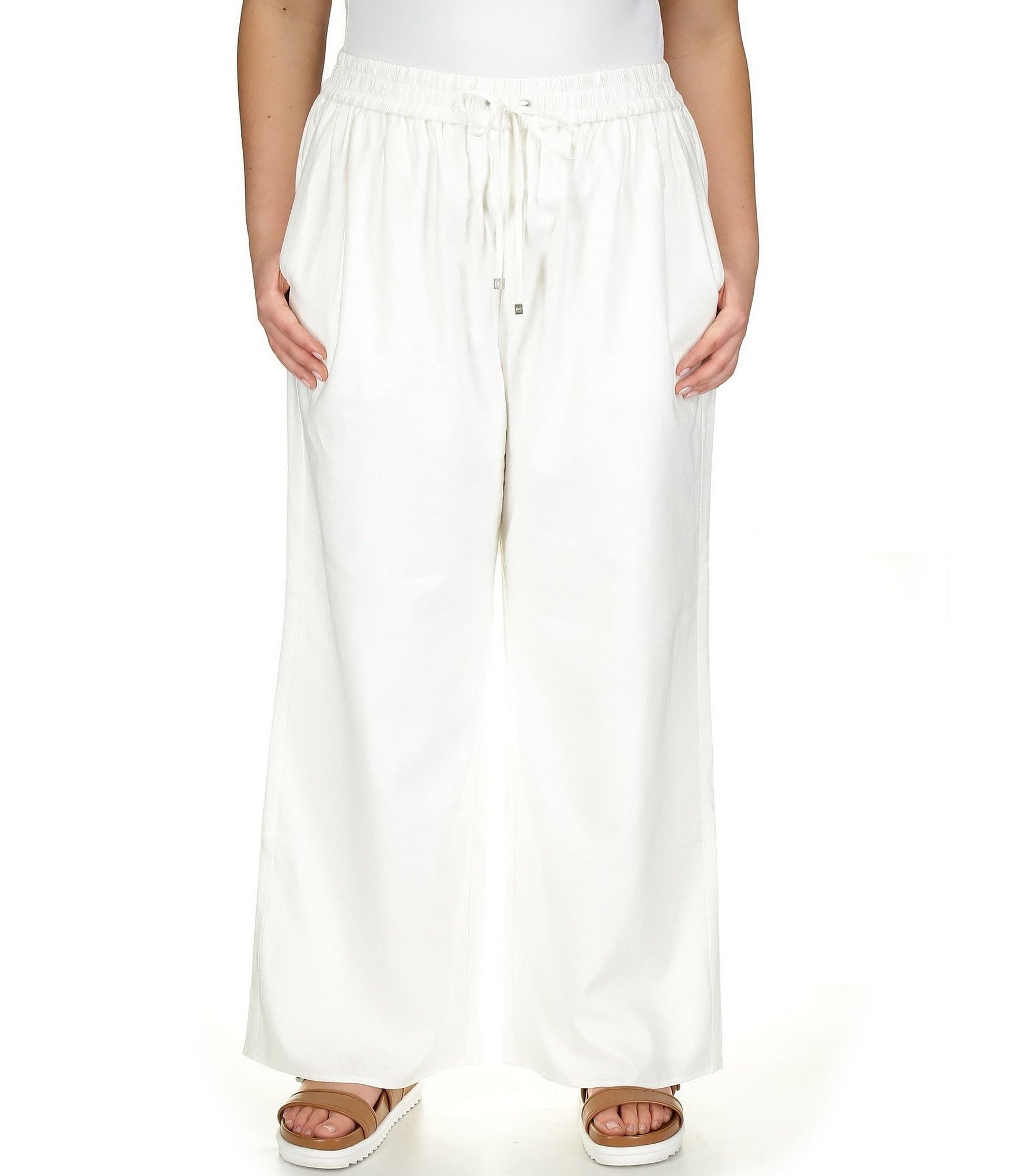 Buy In The Style women plus size cotton blend drawstring pants ivory Online