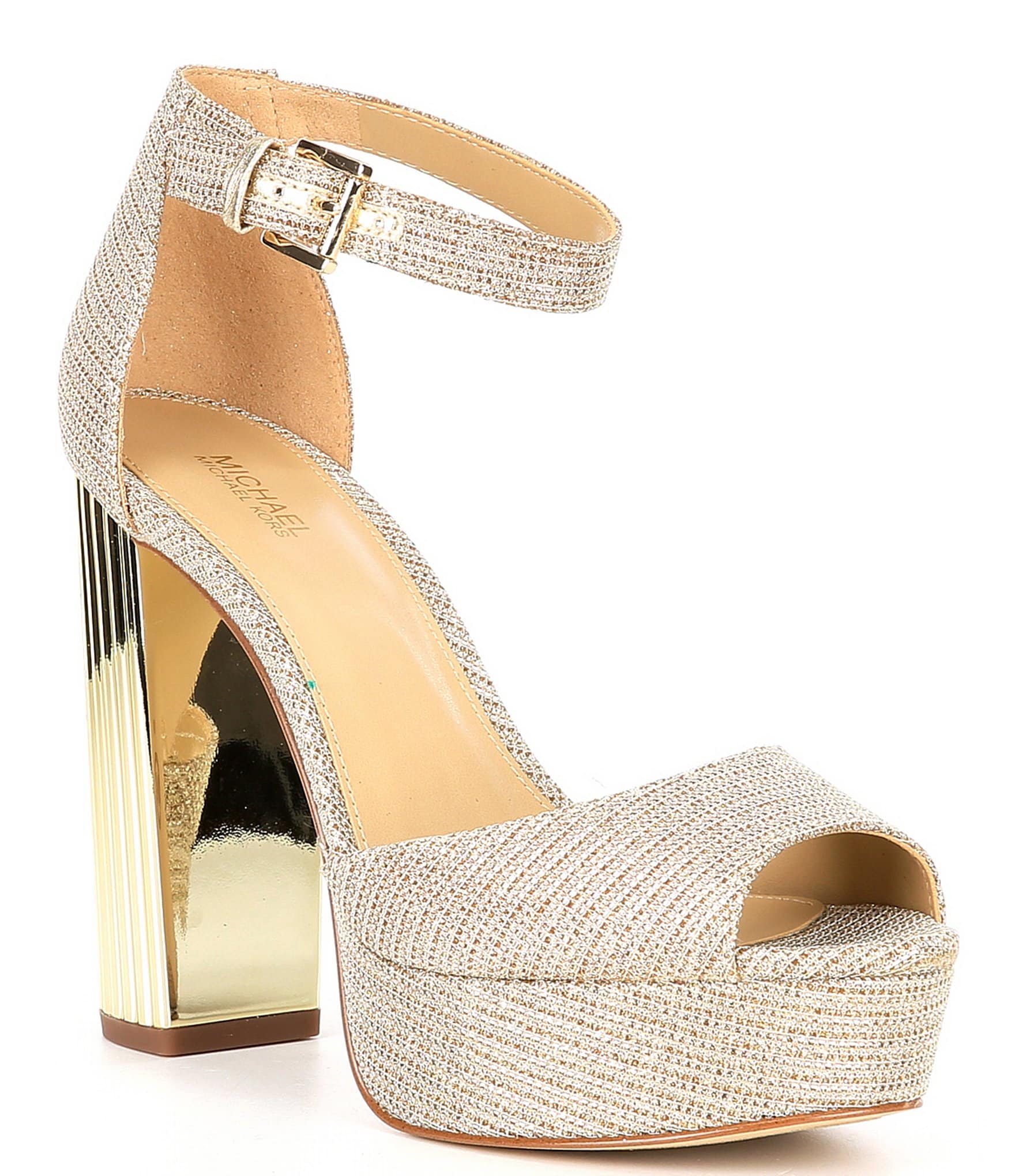 Michael Kors Porter Glitter Fabric Platform Ankle Strap Dress Sandals |  Dillard's
