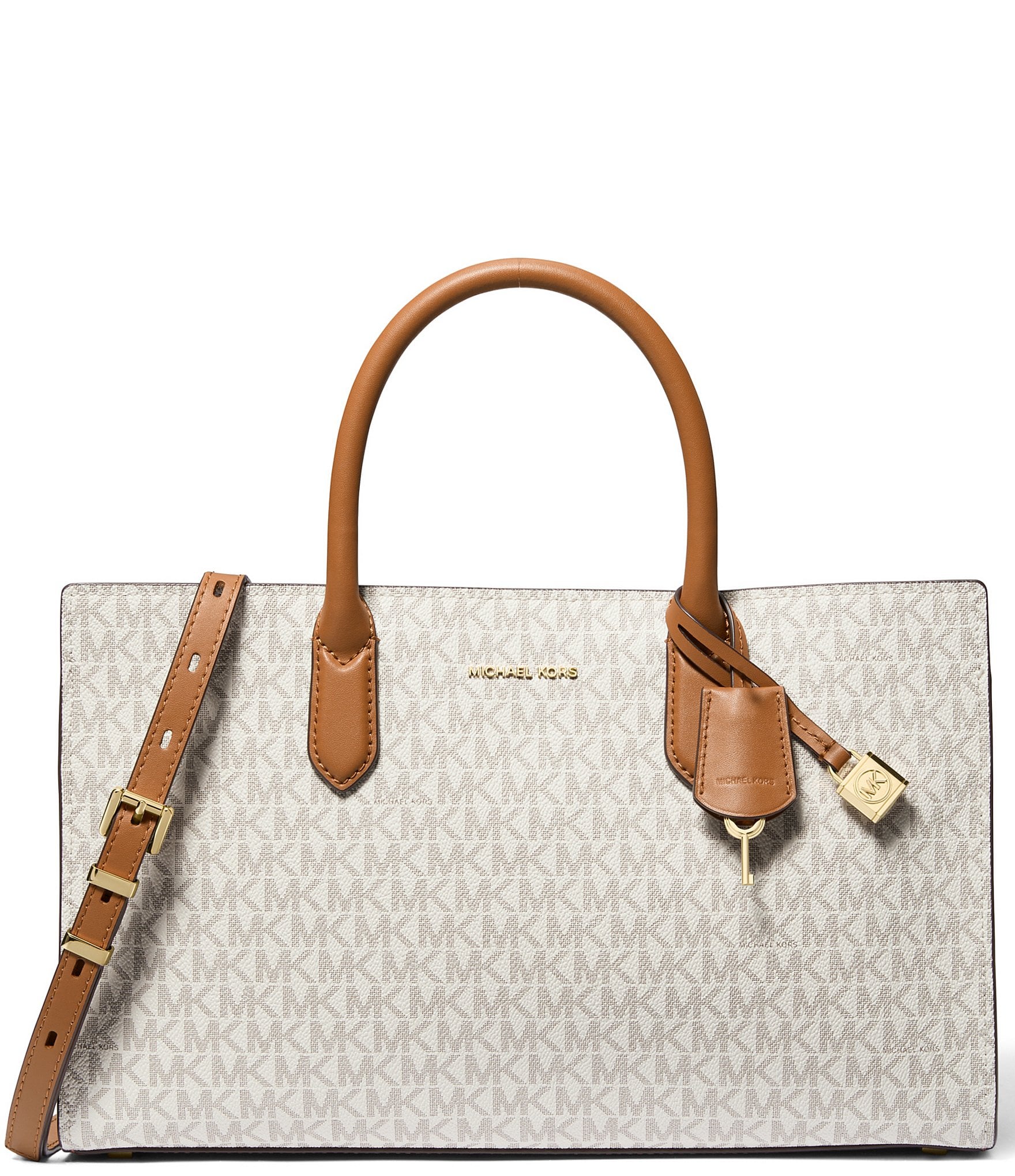 Michael Kors Gramercy Large Signature Logo Print fashion Satchel- Vanilla