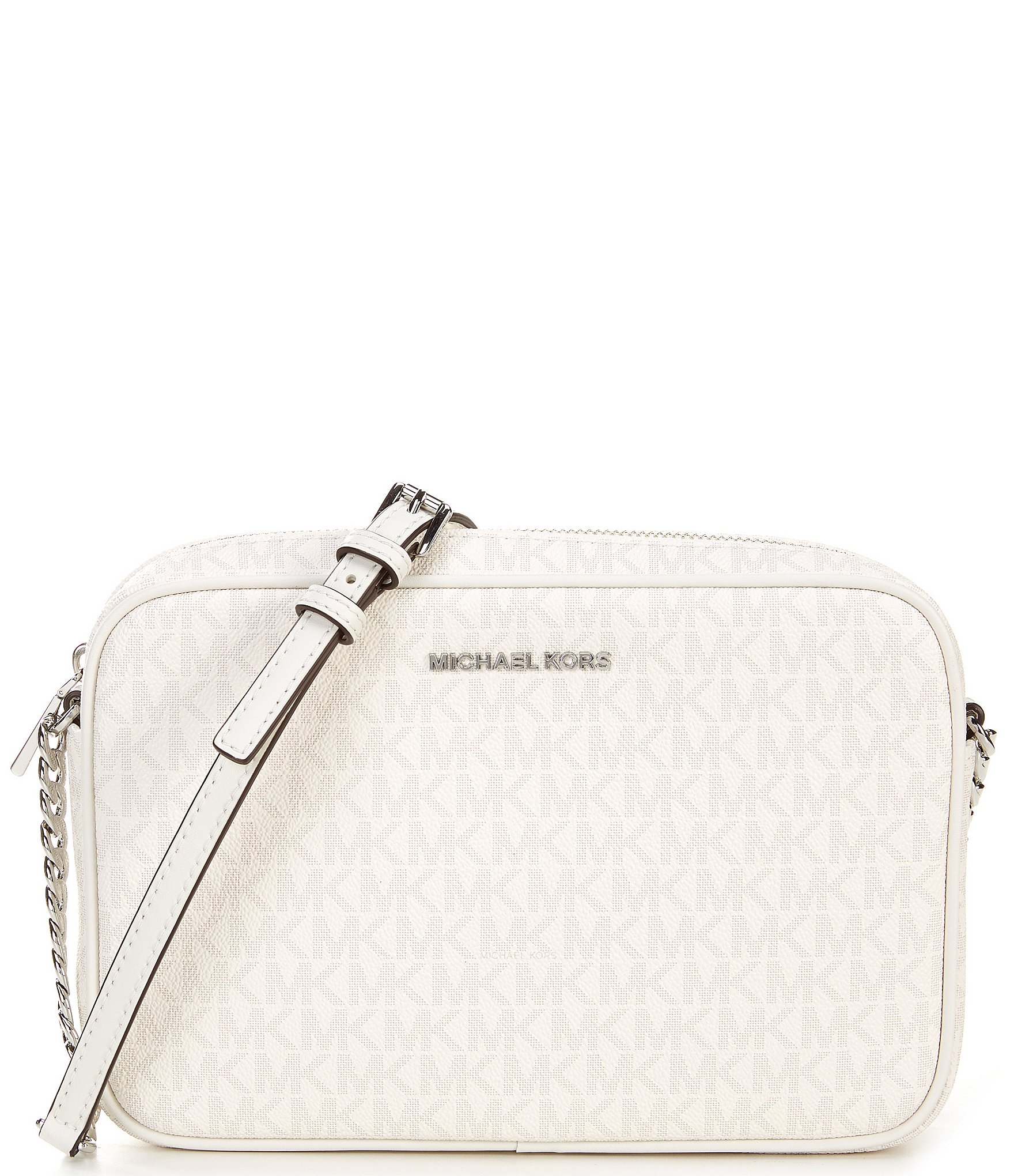 Michael Kors Signature Logo Silver Hardware Jet Set Large East West Crossbody Bag