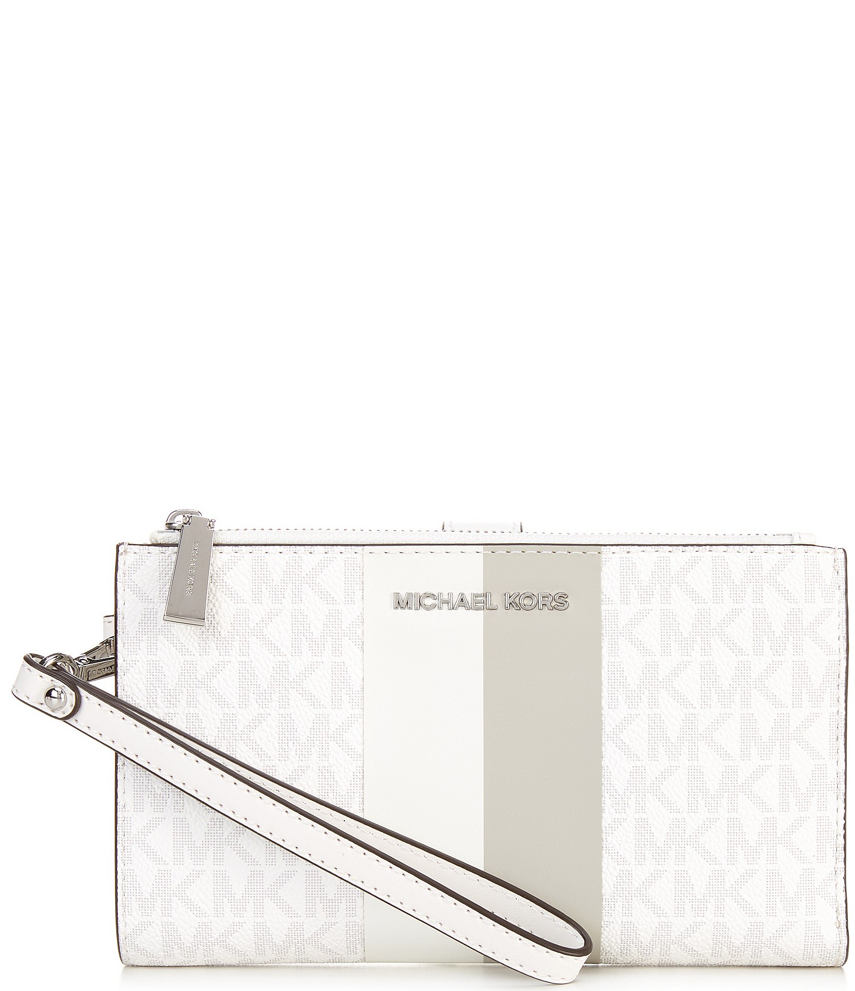 Michael Kors Signature Logo Silver Hardware Double Zip Wristlet