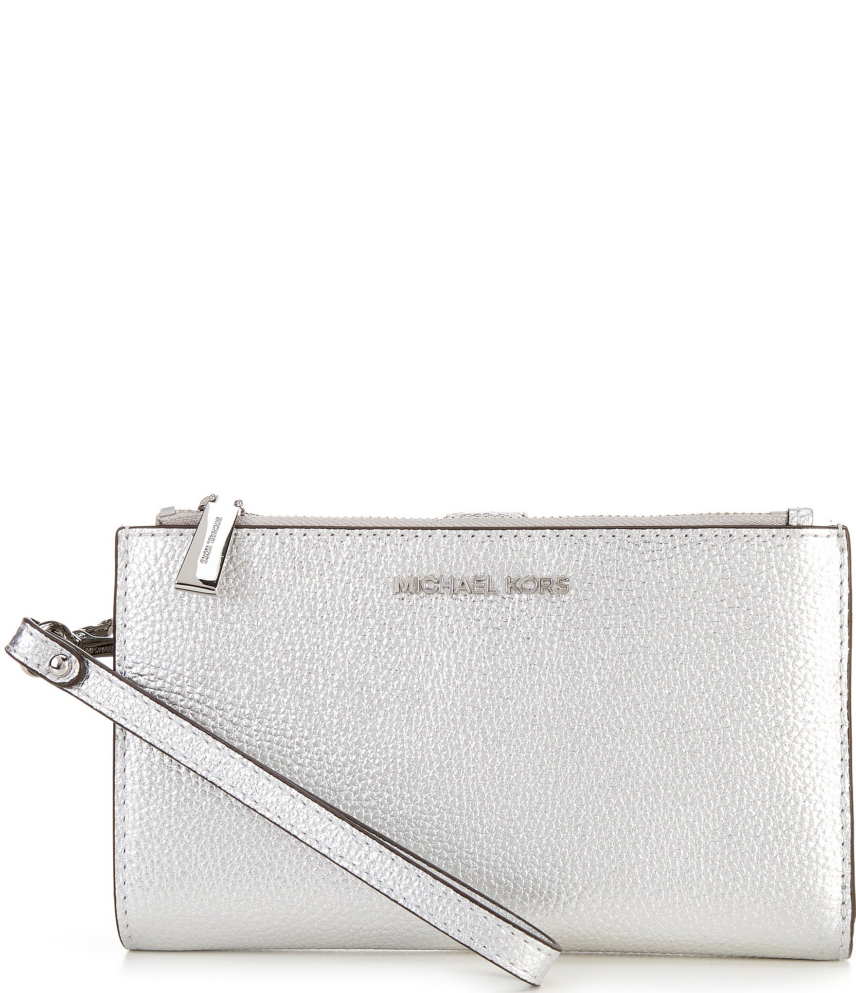 Michael Kors Silver Metallic Jet Set Double Zip Wristlet