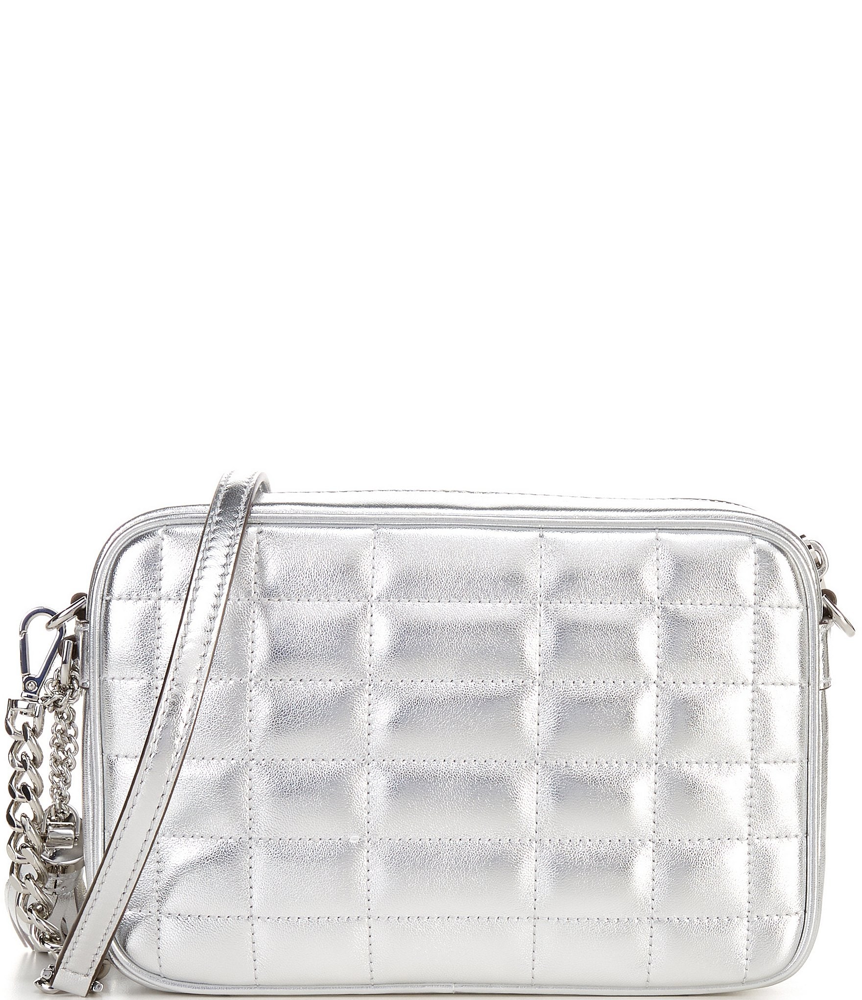 Michael Kors Camera Silver Metallic Quilted Jet Set Crossbody Bag