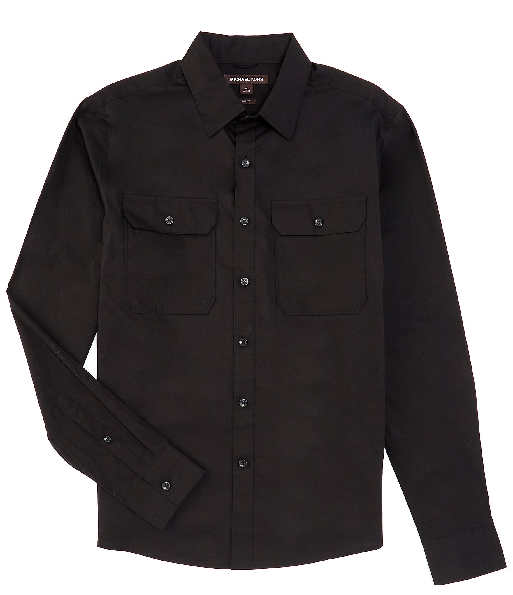 Michael Kors Slim Fit Dual Pocket Military Long Sleeve Woven Shirt