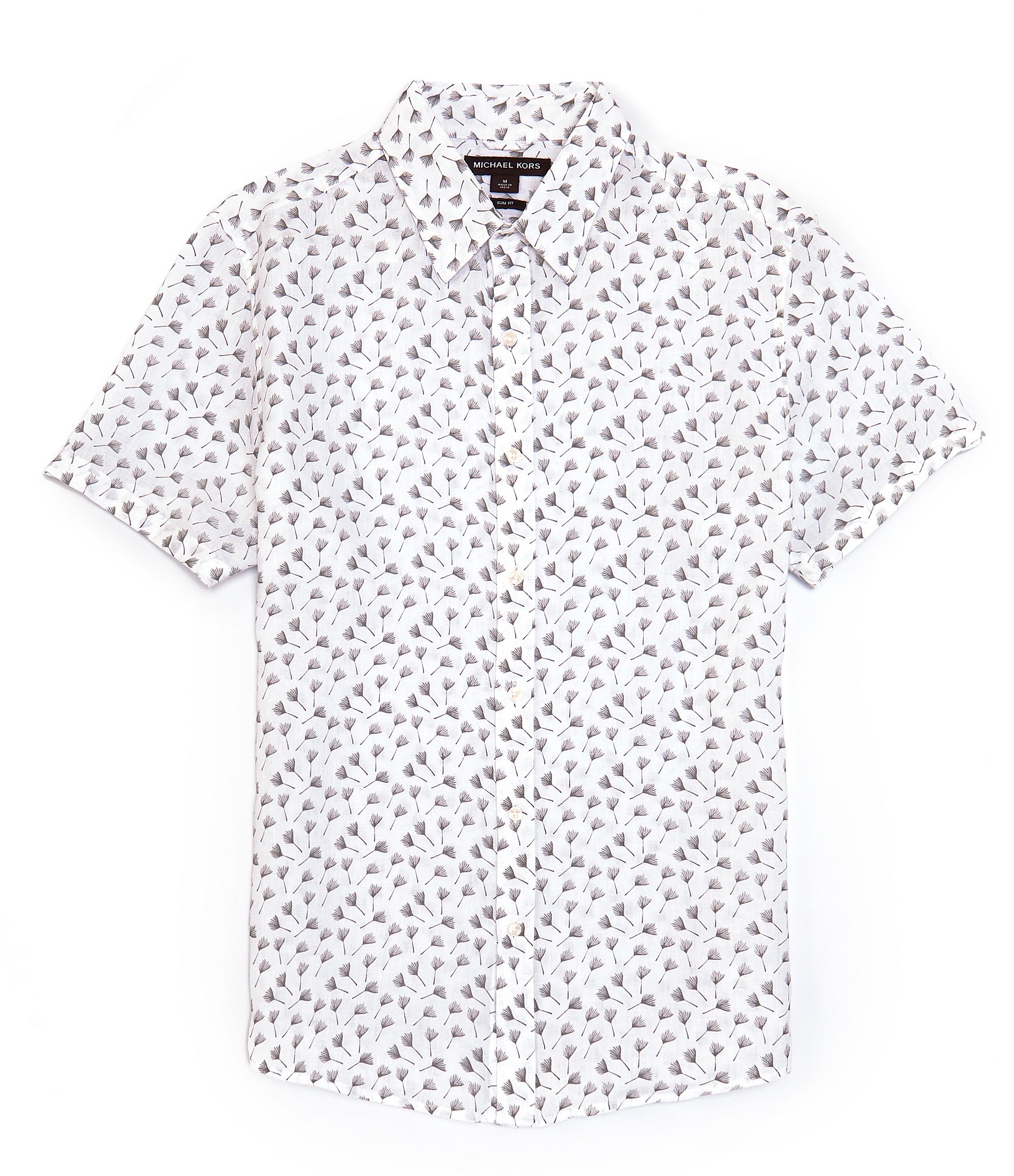 Michael Kors Slim Fit Linen Dandelion Print Short Sleeve Woven Shirt ...