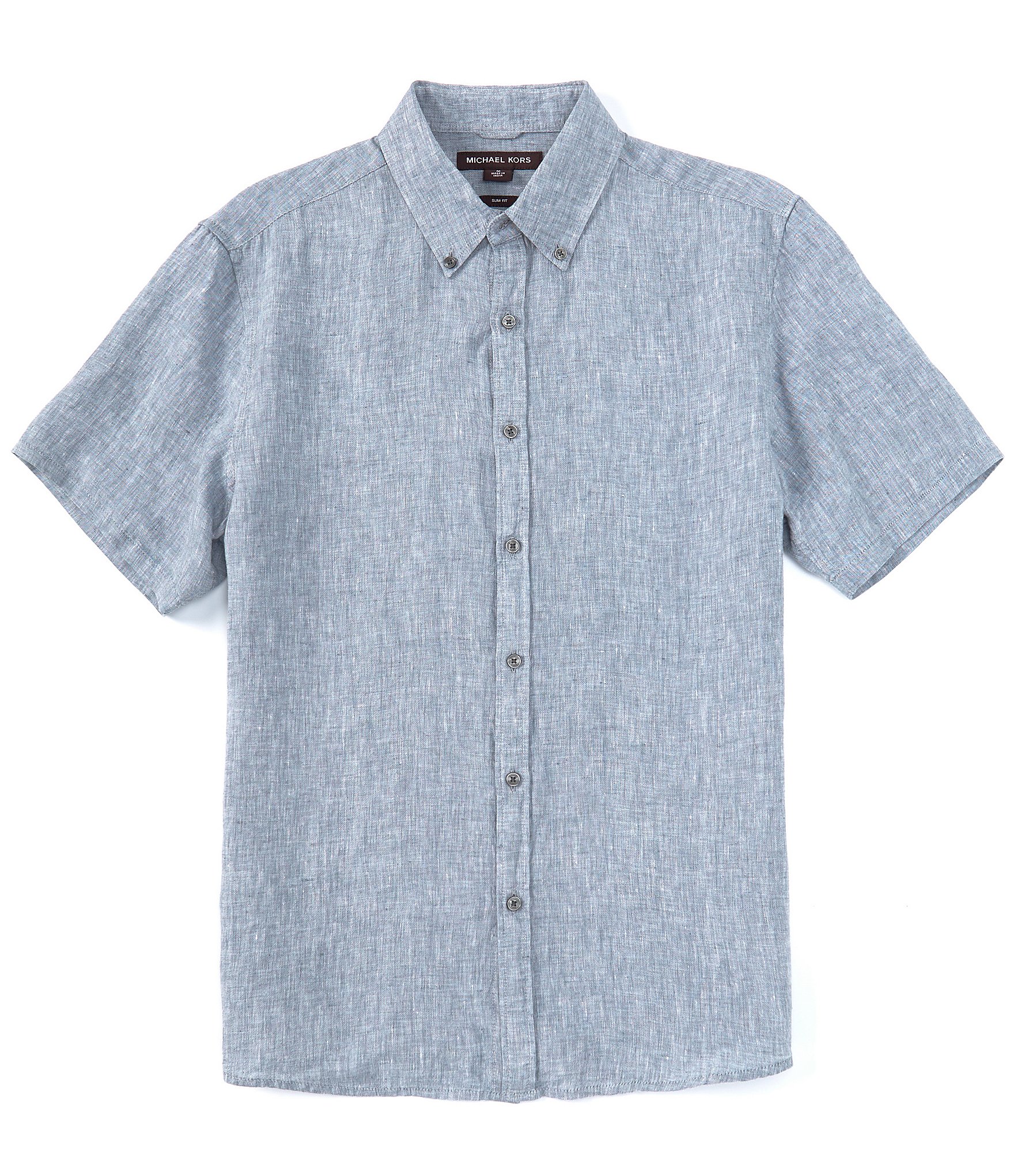 Michael Kors Slim Fit Linen Short Sleeve Woven Shirt