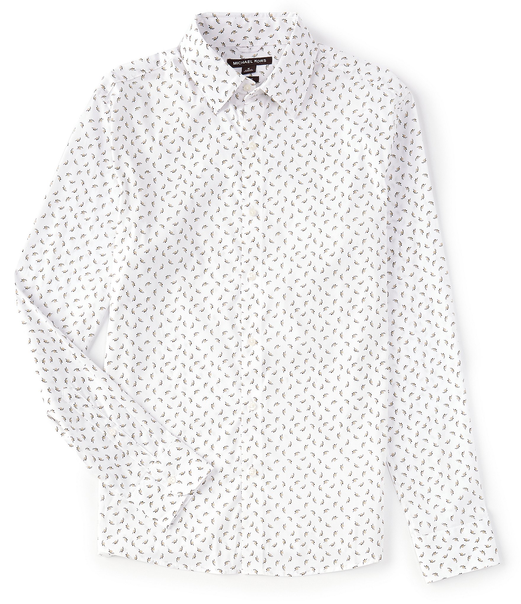 Michael Kors Slim Fit Micro Floral Print Stretch Long Sleeve Woven Shirt