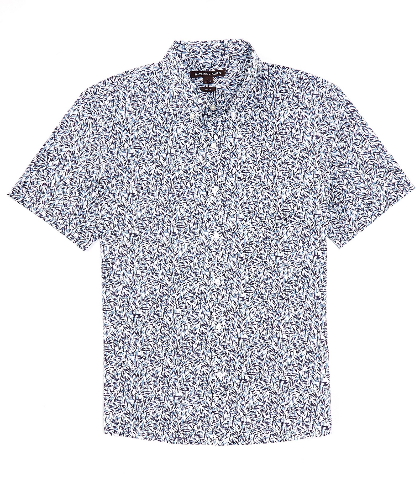 Michael Kors Slim Fit Stretch Branch Print Short Sleeve Woven Shirt ...