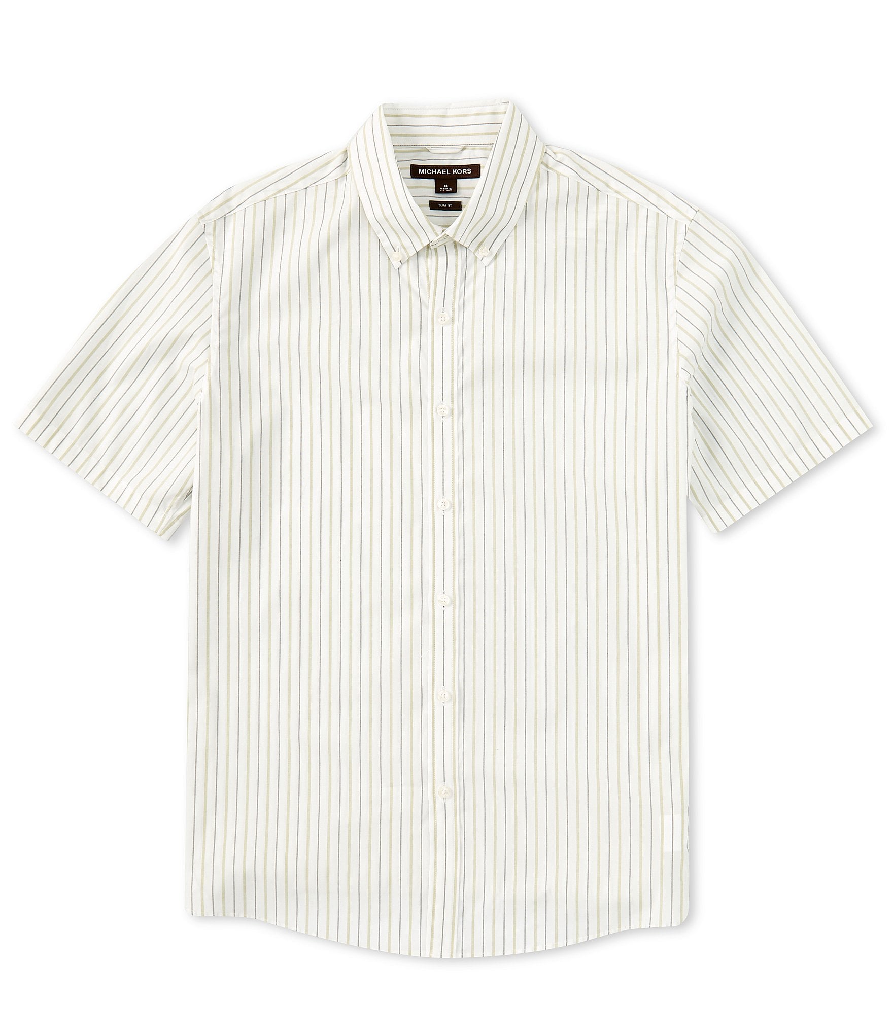 Michael Kors Slim Fit Stretch Grid Stripe Short Sleeve Woven Shirt