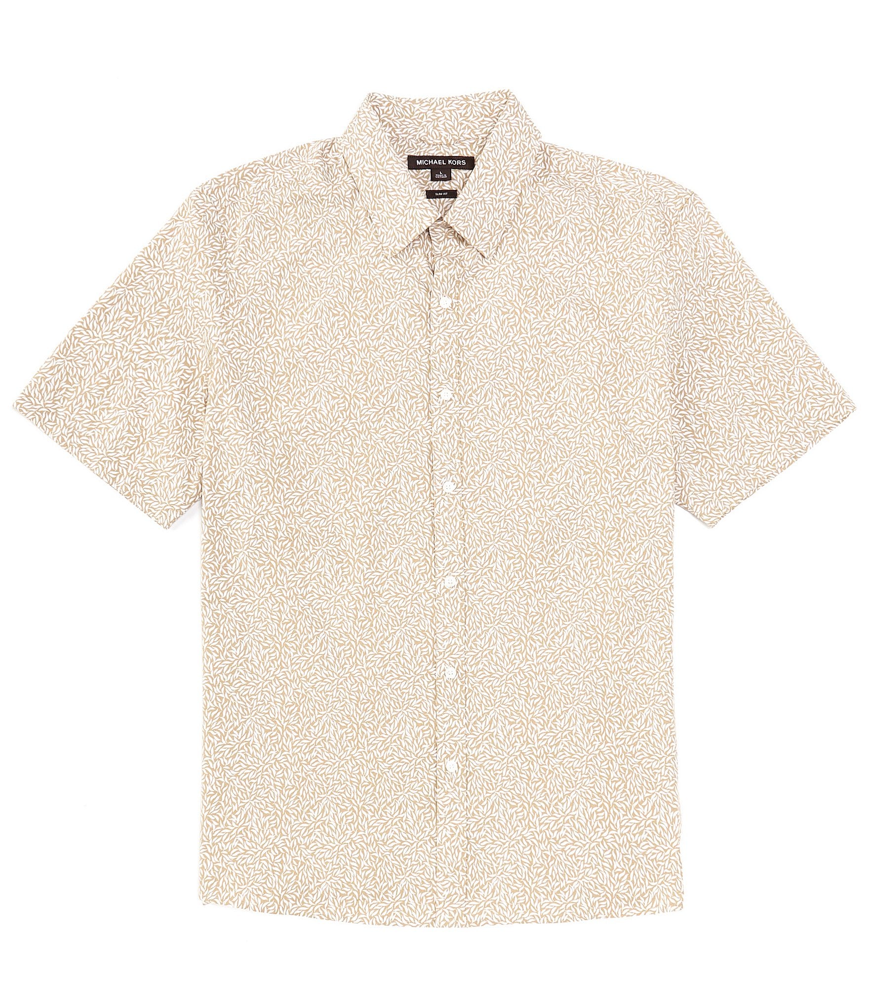 Michael Kors Slim-Fit Stretch Leaf Print Short Sleeve Woven Shirt