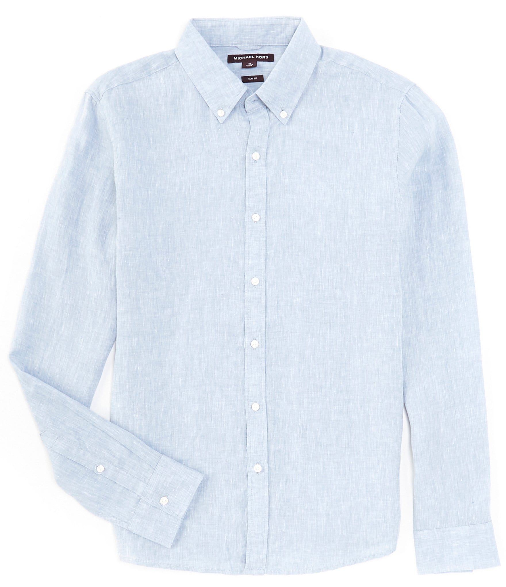 Michael Kors Slim Fit Yarn-Dye Linen Long Sleeve Woven Shirt