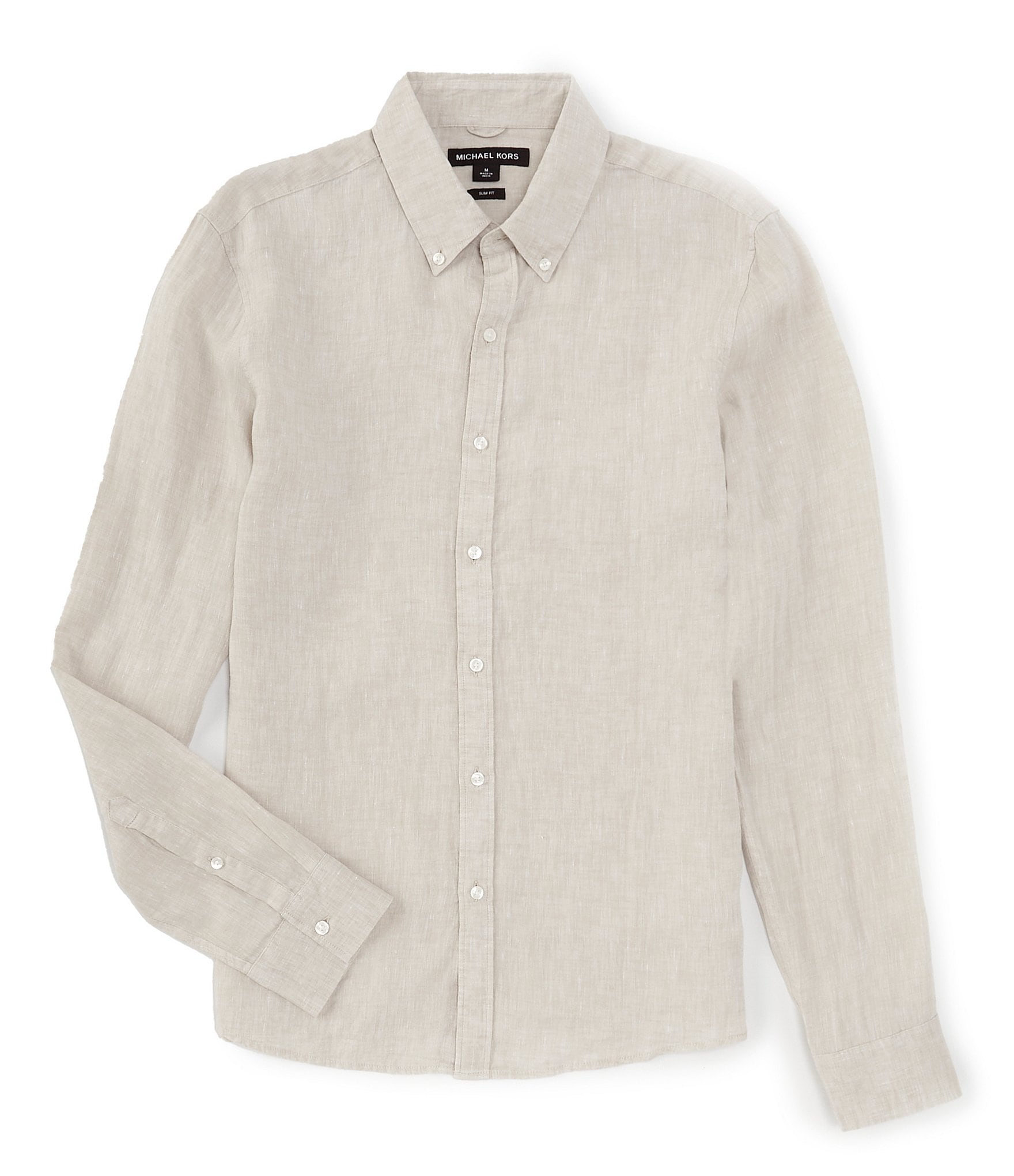 Michael Kors Slim Fit Yarn-Dye Linen Long Sleeve Woven Shirt