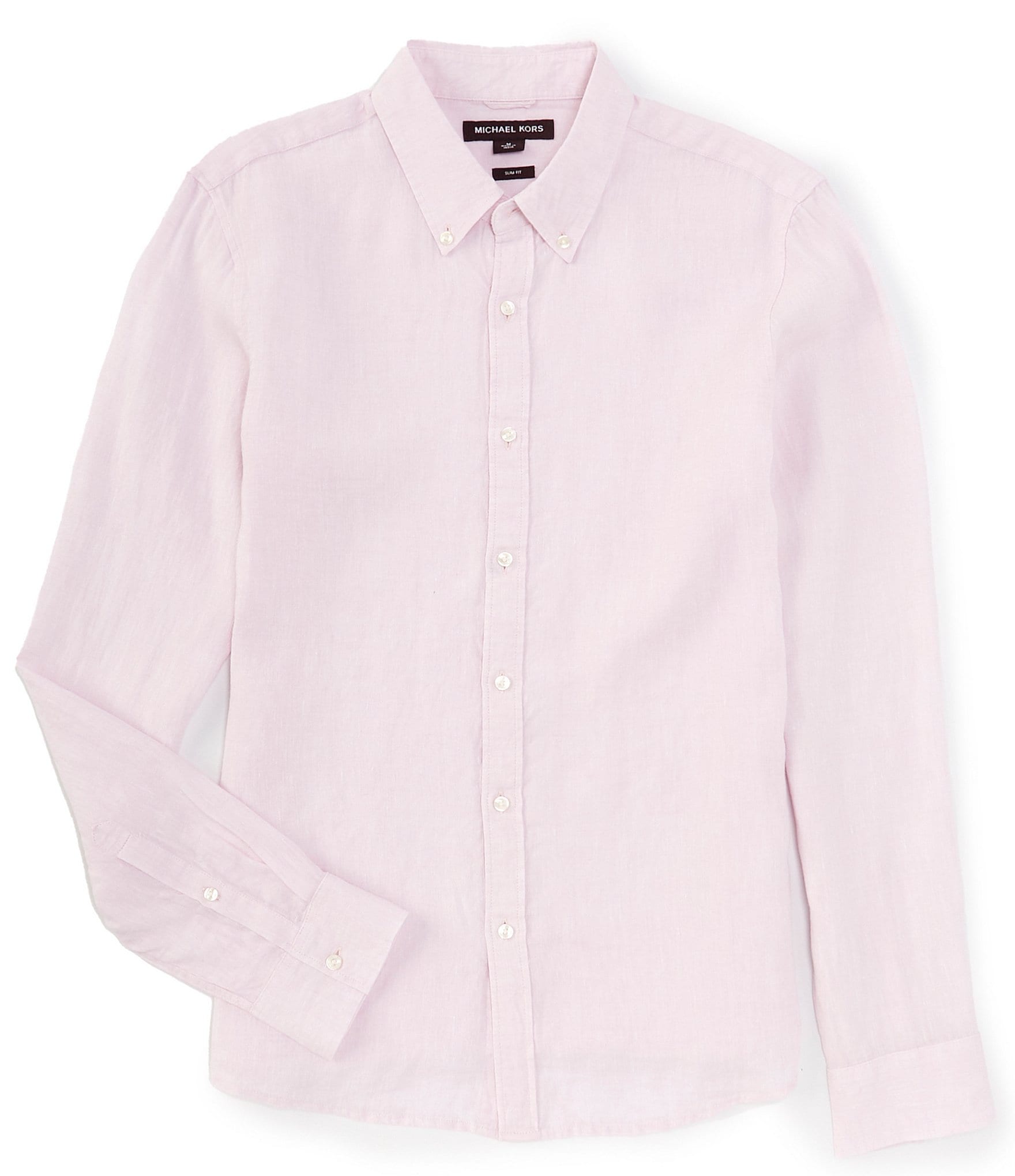 Michael Kors Slim Fit Yarn-Dye Linen Long Sleeve Woven Shirt