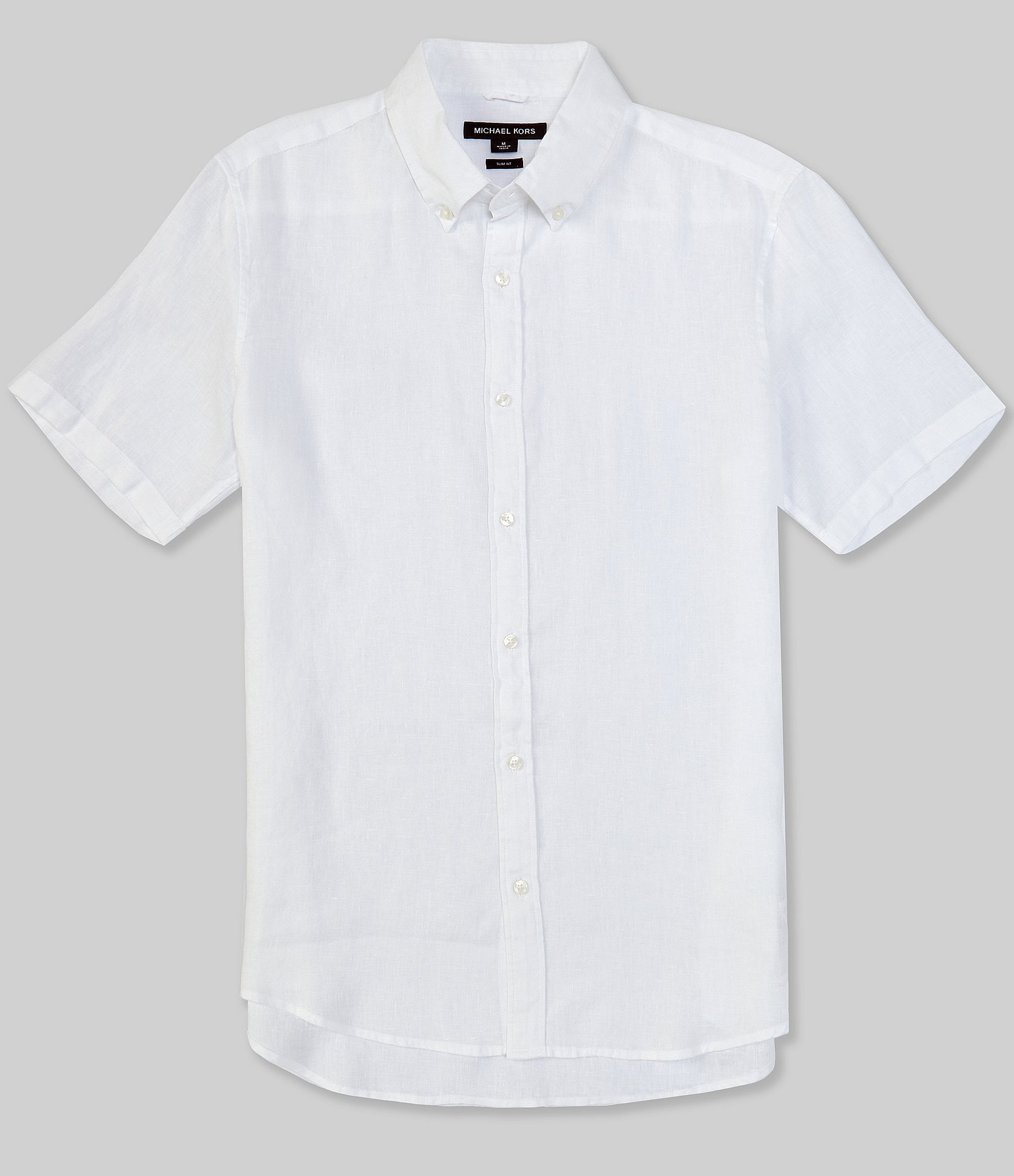 Michael Kors Slim-Fit Solid Yarn-Dye Linen Short Sleeve Shirt