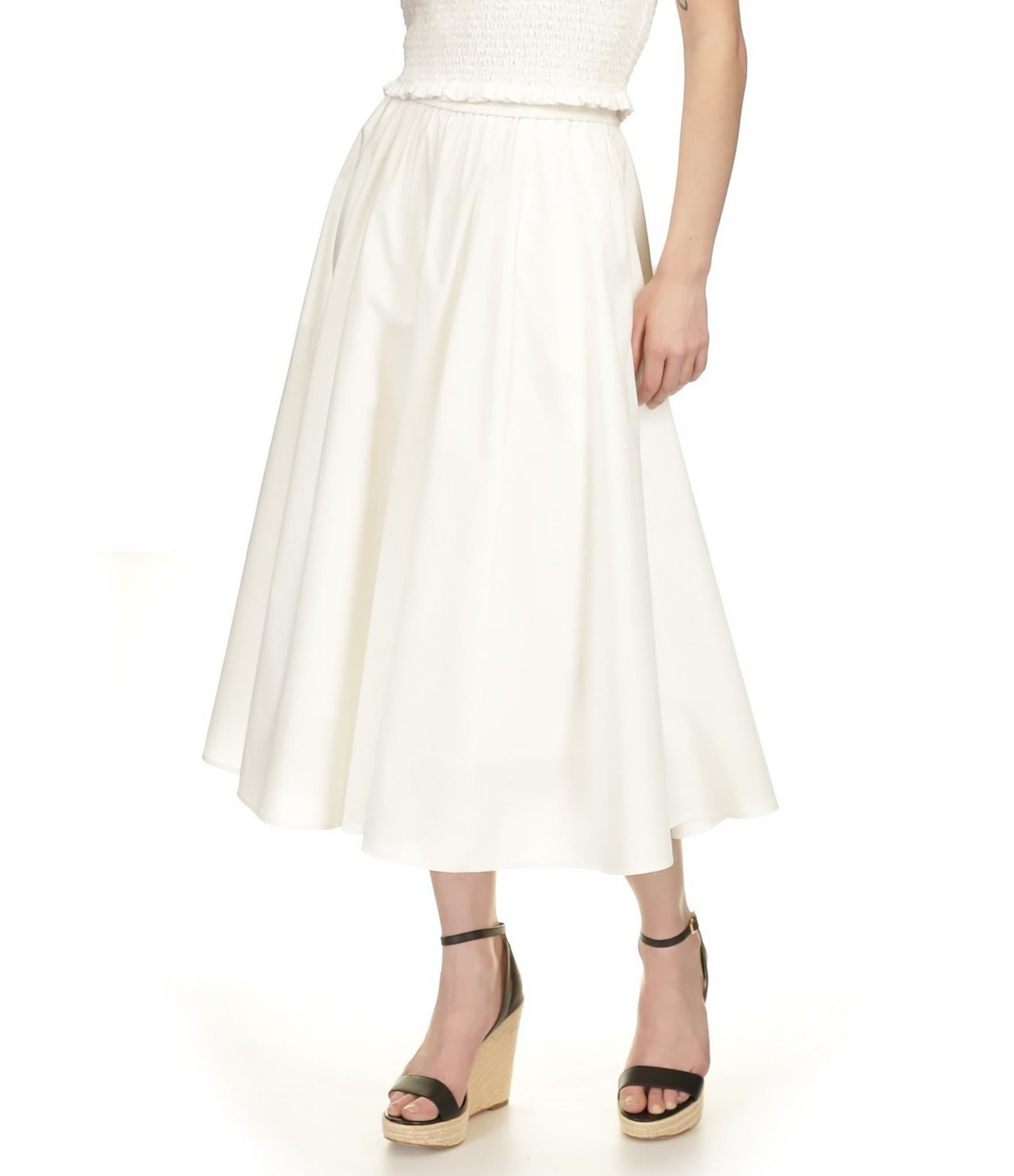 Michael Kors Stretch Cotton Poplin Midi Skirt