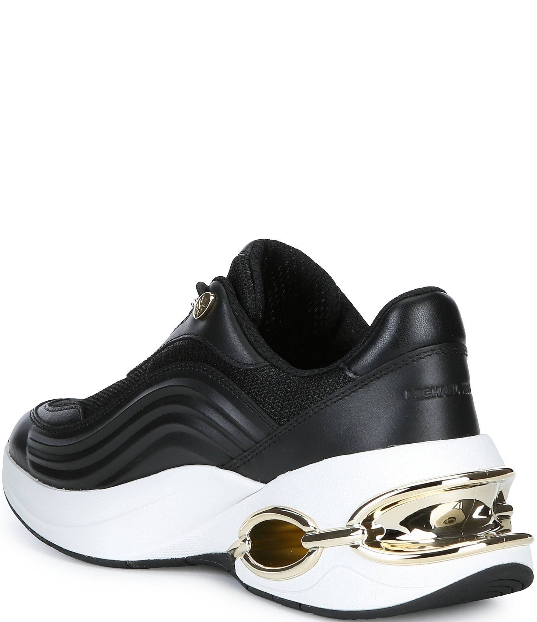 Michael Kors Toni Leather and Mesh Slip On Open Chain Wedge Sneakers