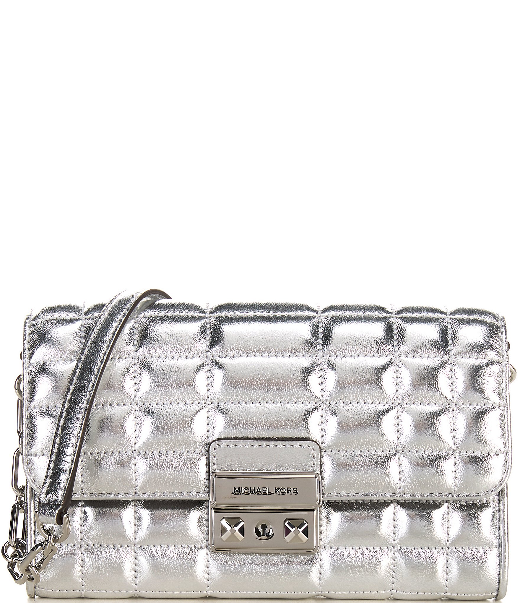 Michael Kors Tribeca Large Silver Metallic Leather Convertible ...