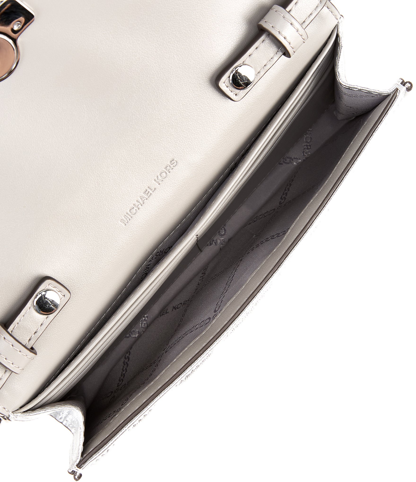 Michael Kors Tribeca Large Silver Metallic Leather Convertible Crossbody Bag