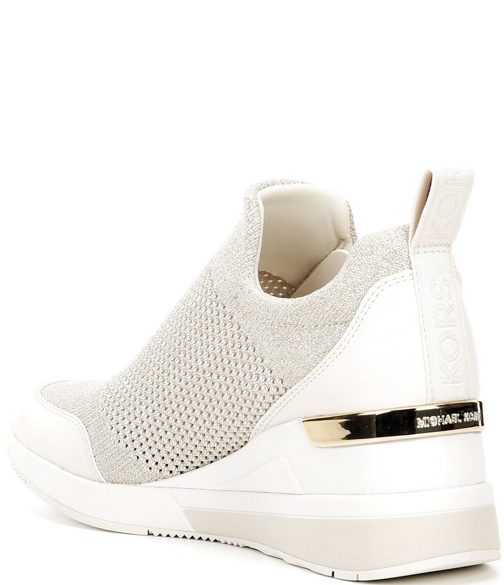 Michael Kors Willis Metallic Knit Signature Logo Wedge Trainer Sneakers