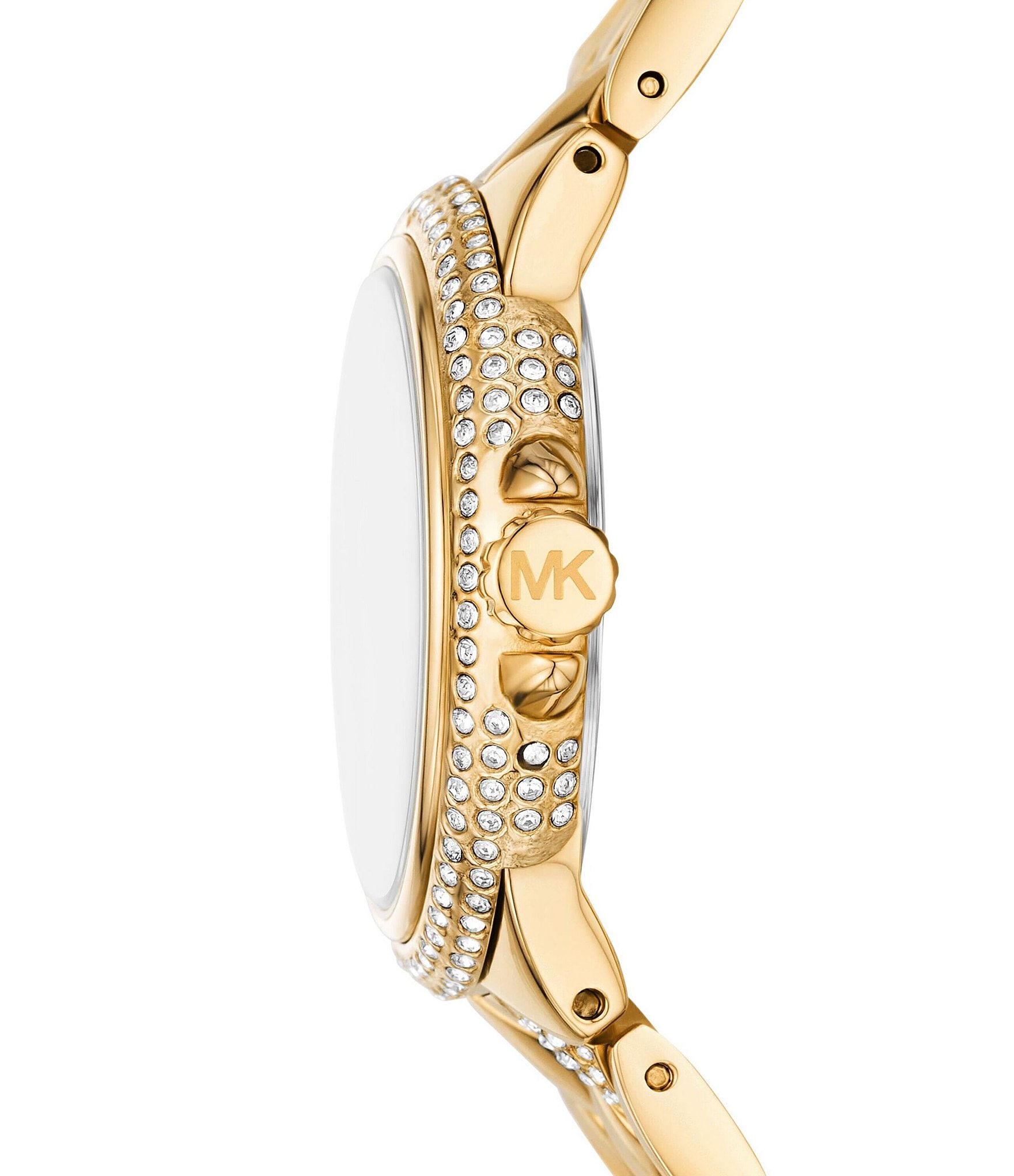 Michael Kors Women's Camille Crystal Pav Three-Hand Gold-Tone Stainless Steel Bracelet Watch