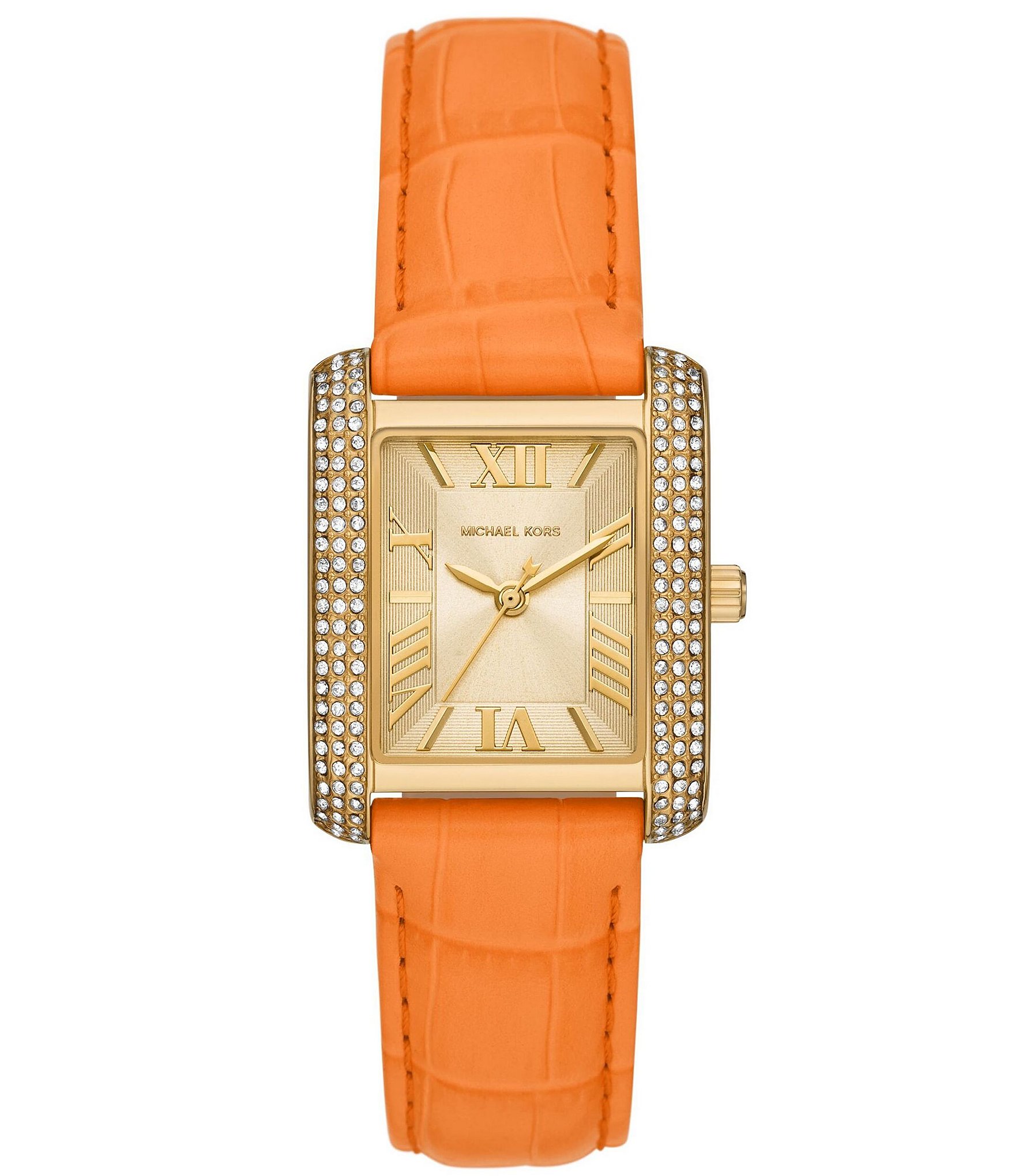 Michael Kors Women's Emery Three-Hand Apricot Croco Leather Strap Watch ...
