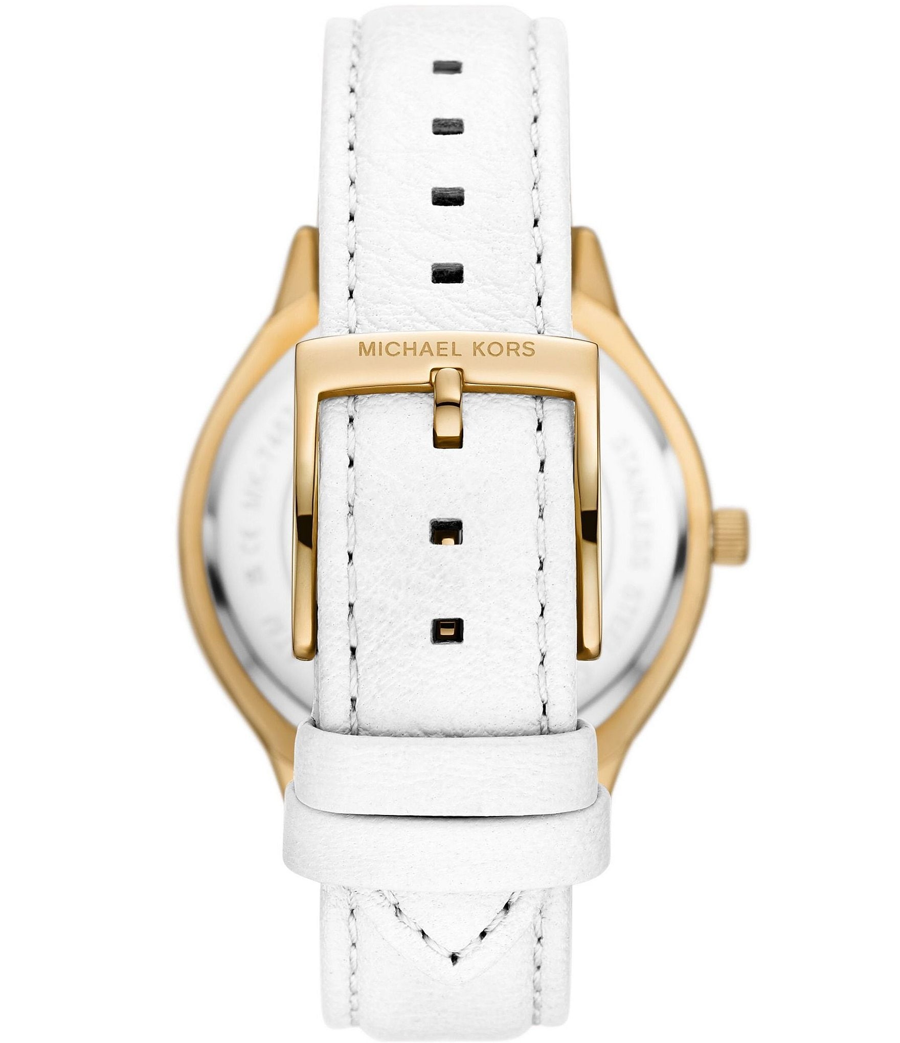 Michael Kors Women's Gold Slim Runway Three Hand White Leather Strap Watch