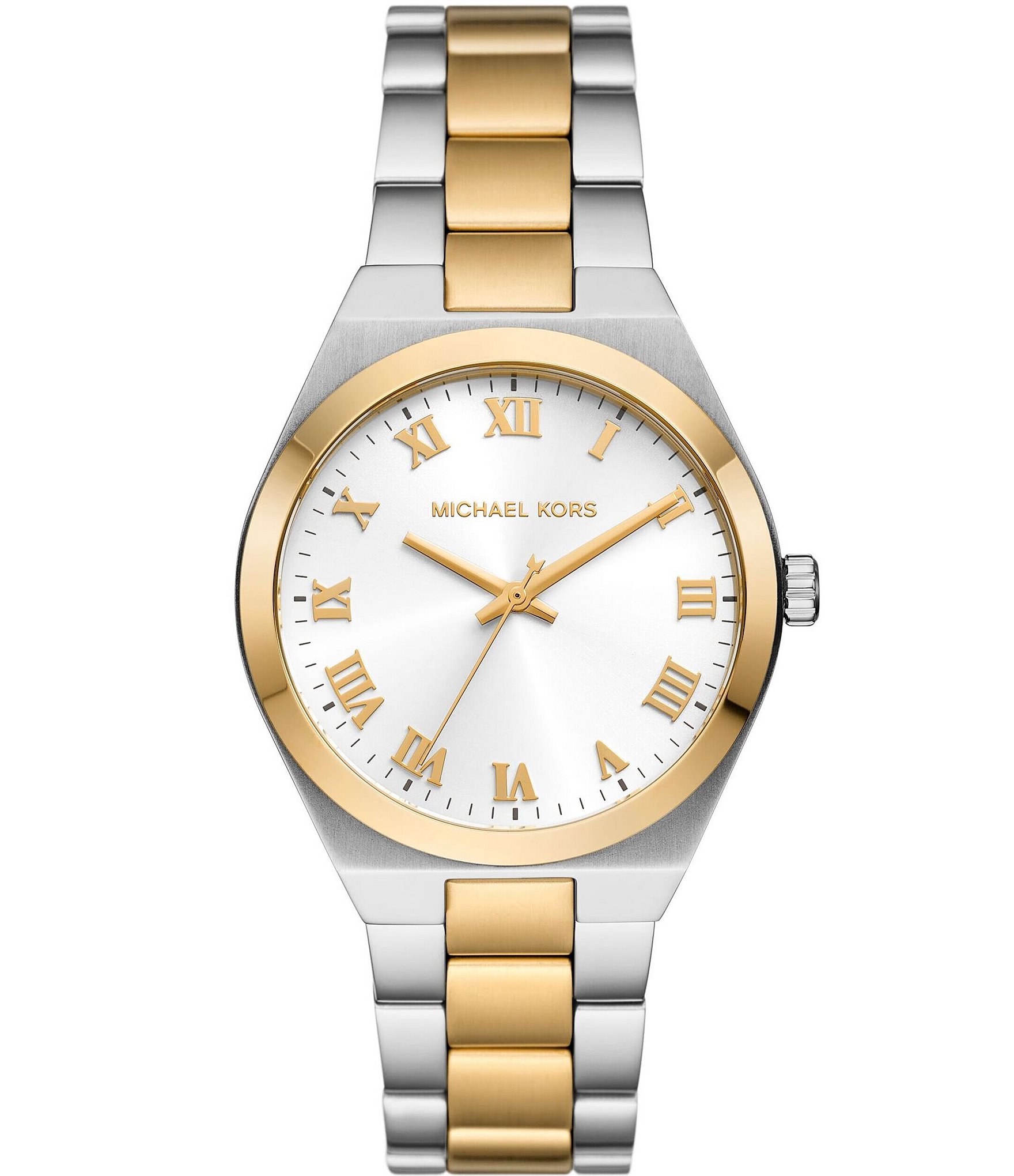 Michael Kors Women s Lennox Three Hand Two Tone Stainless Steel Bracelet Watch Dillard s