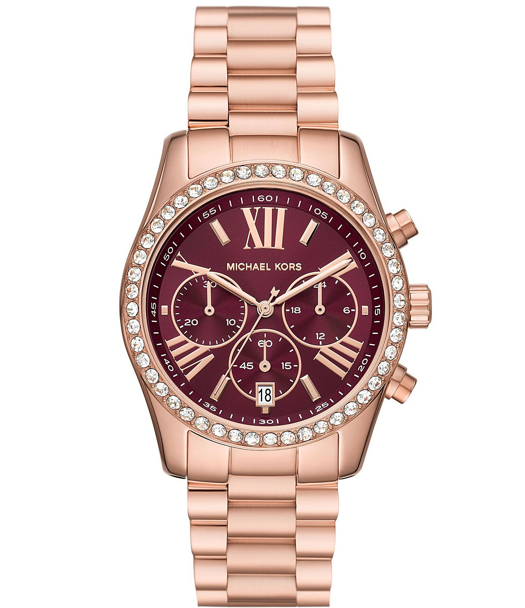Michael Kors Women's Red Runway Chronograph Rose Gold-Tone Stainless Steel  Bracelet Watch