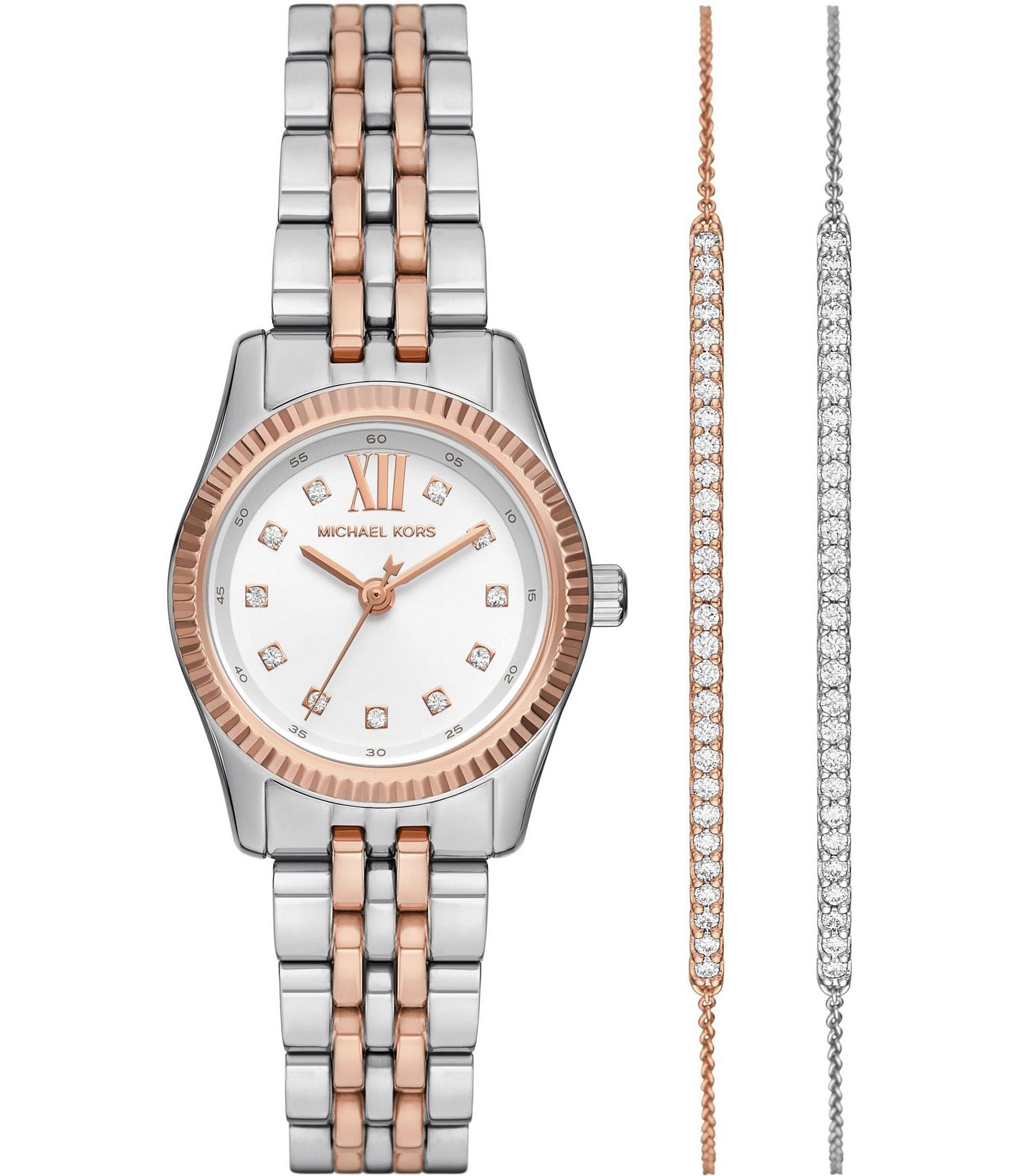 Michael Kors Women's Lexington Three-Hand Two-Tone Stainless Steel Bracelet Watch and Bracelet Gift Set