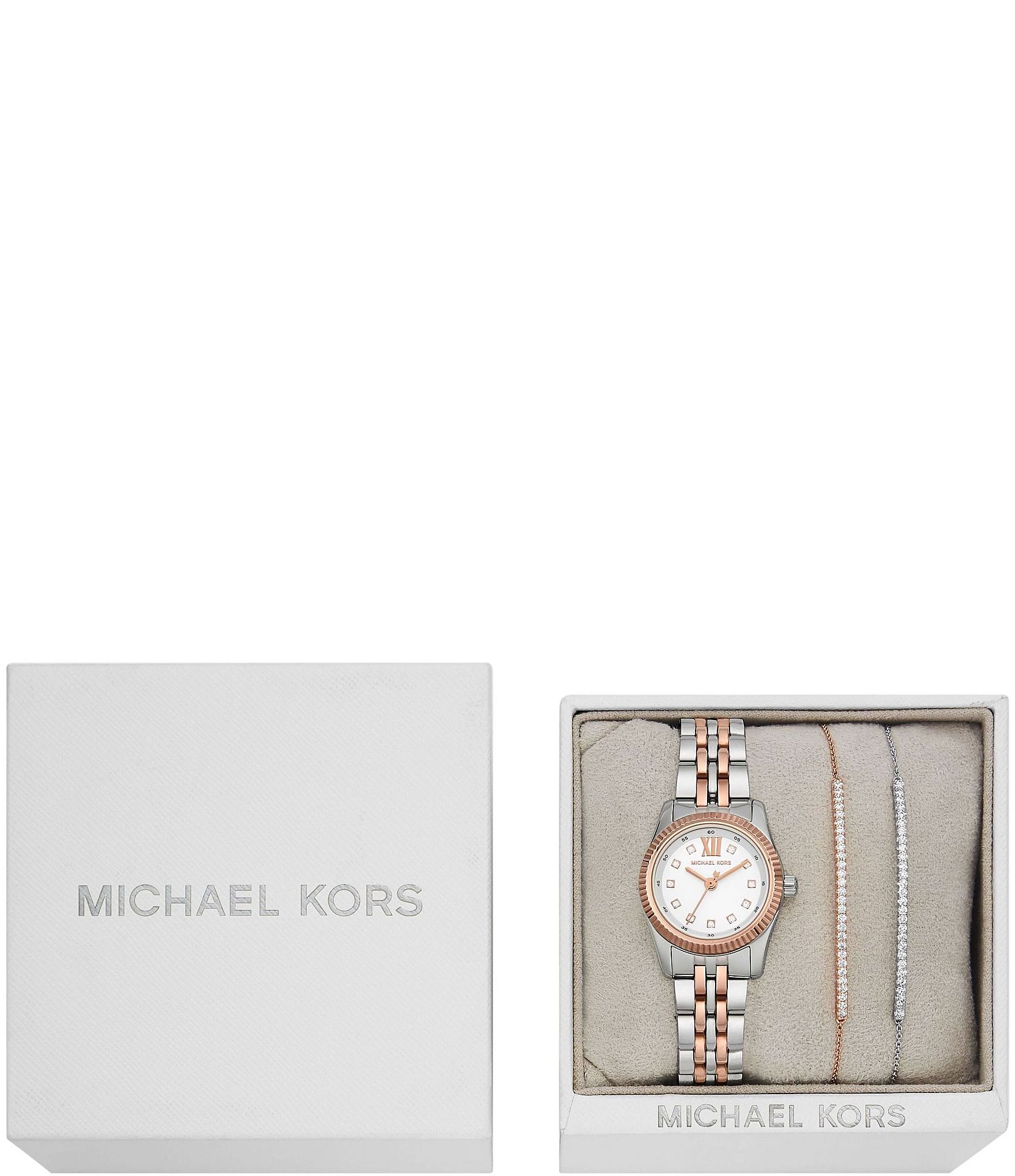 Michael Kors Women's Lexington Three-Hand Two-Tone Stainless Steel Bracelet Watch and Bracelet Gift Set