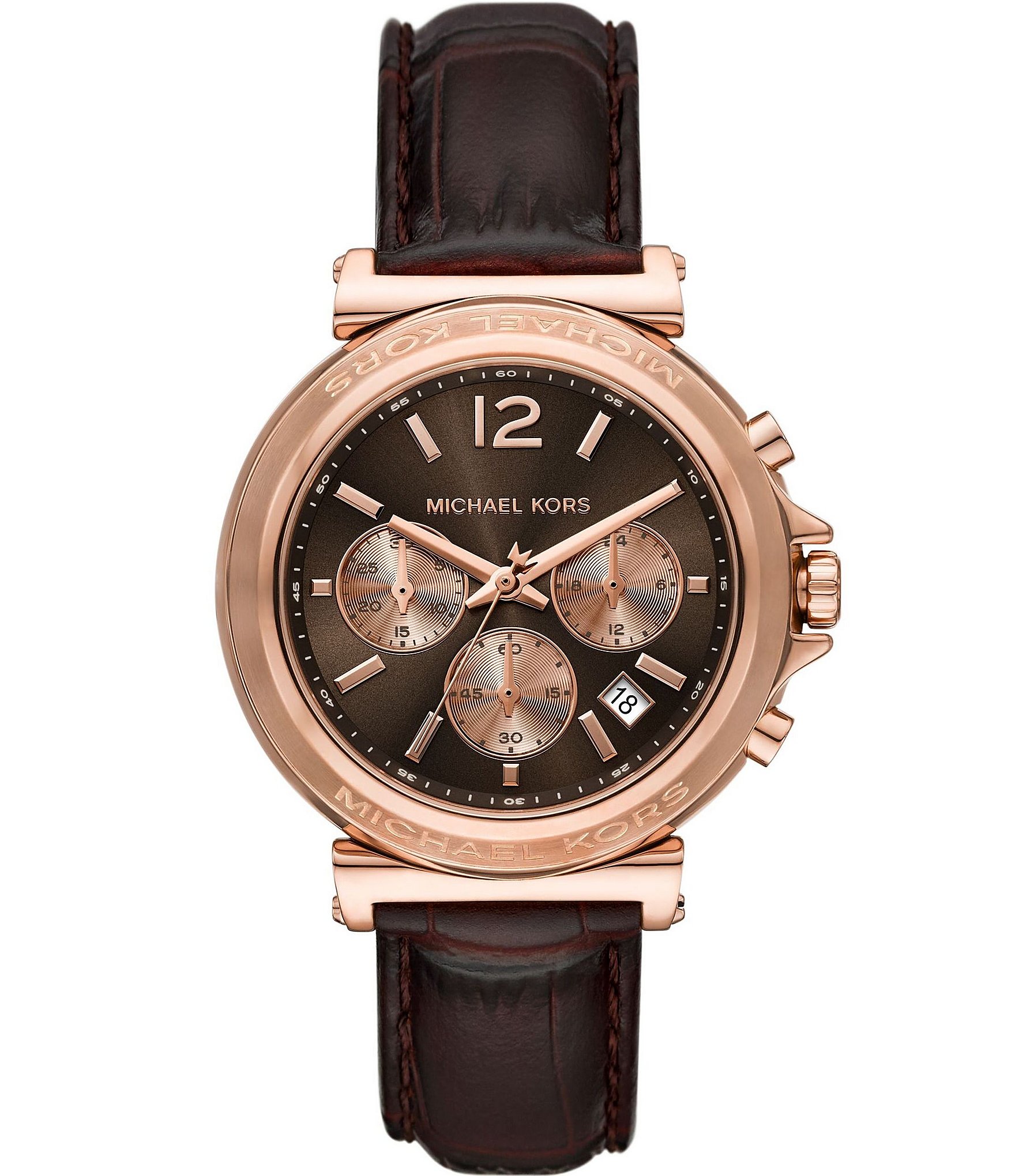 Michael Kors Women s Maren Chronograph Chocolate Leather Strap Watch The Shops at Willow Bend