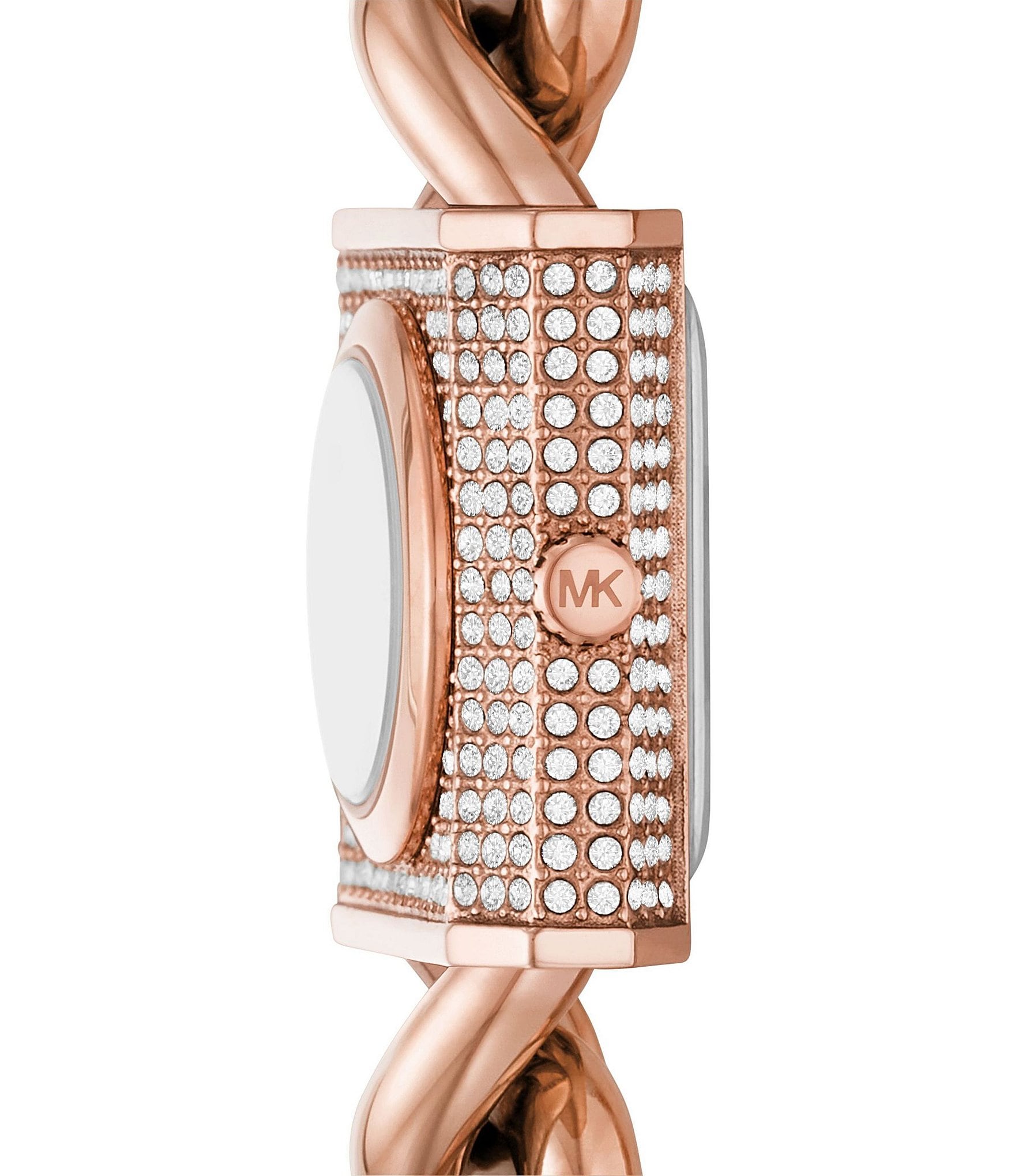 Michael Kors Women's MK Chain Lock Three-Hand Rose Gold-Tone Crystal Stainless Steel Watch