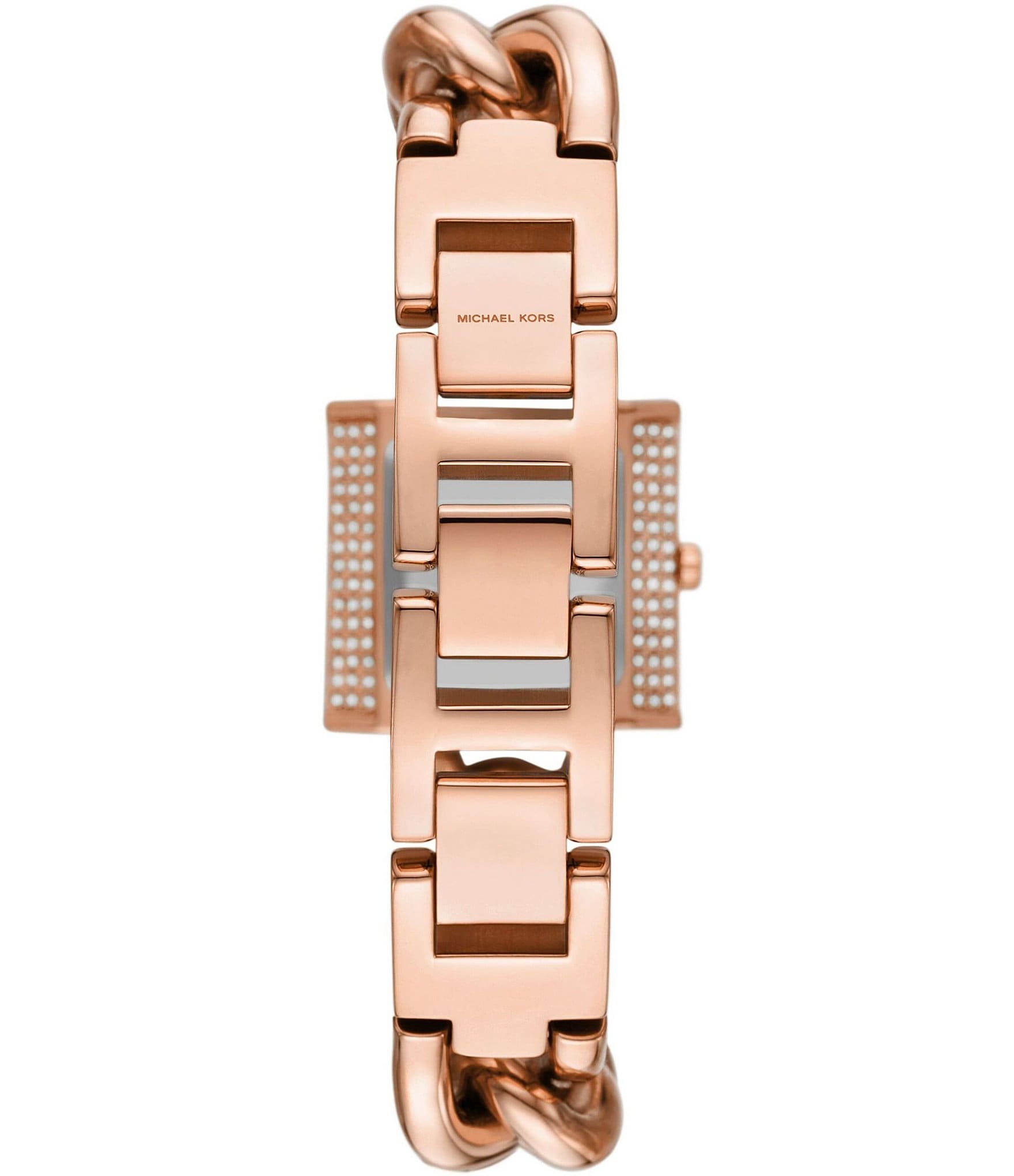 Michael Kors Women's MK Chain Lock Three-Hand Rose Gold-Tone Crystal Stainless Steel Watch