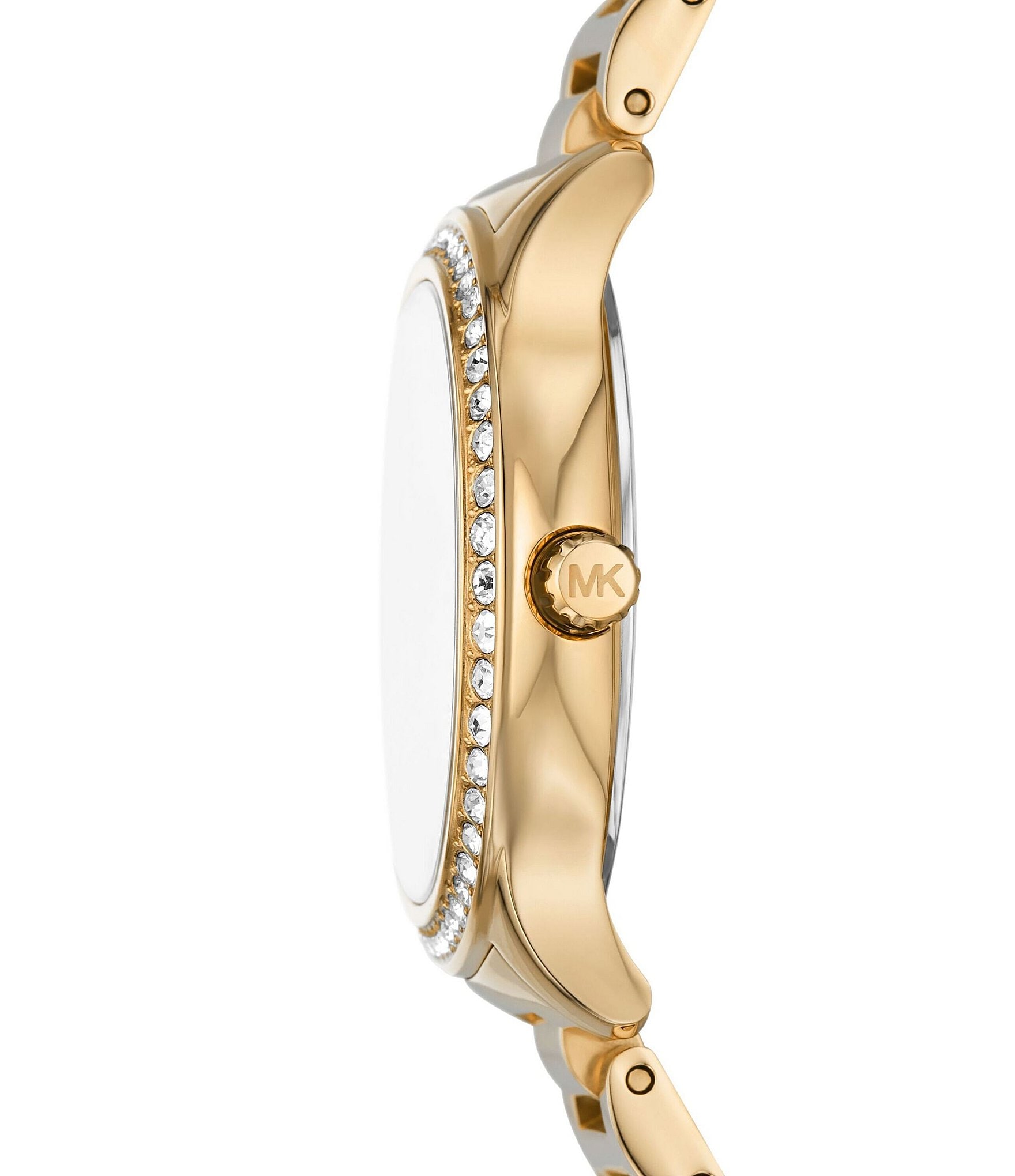 Michael Kors Women's Sage Crystal Embellished Three-Hand Gold-Tone Stainless Steel Bracelet Watch