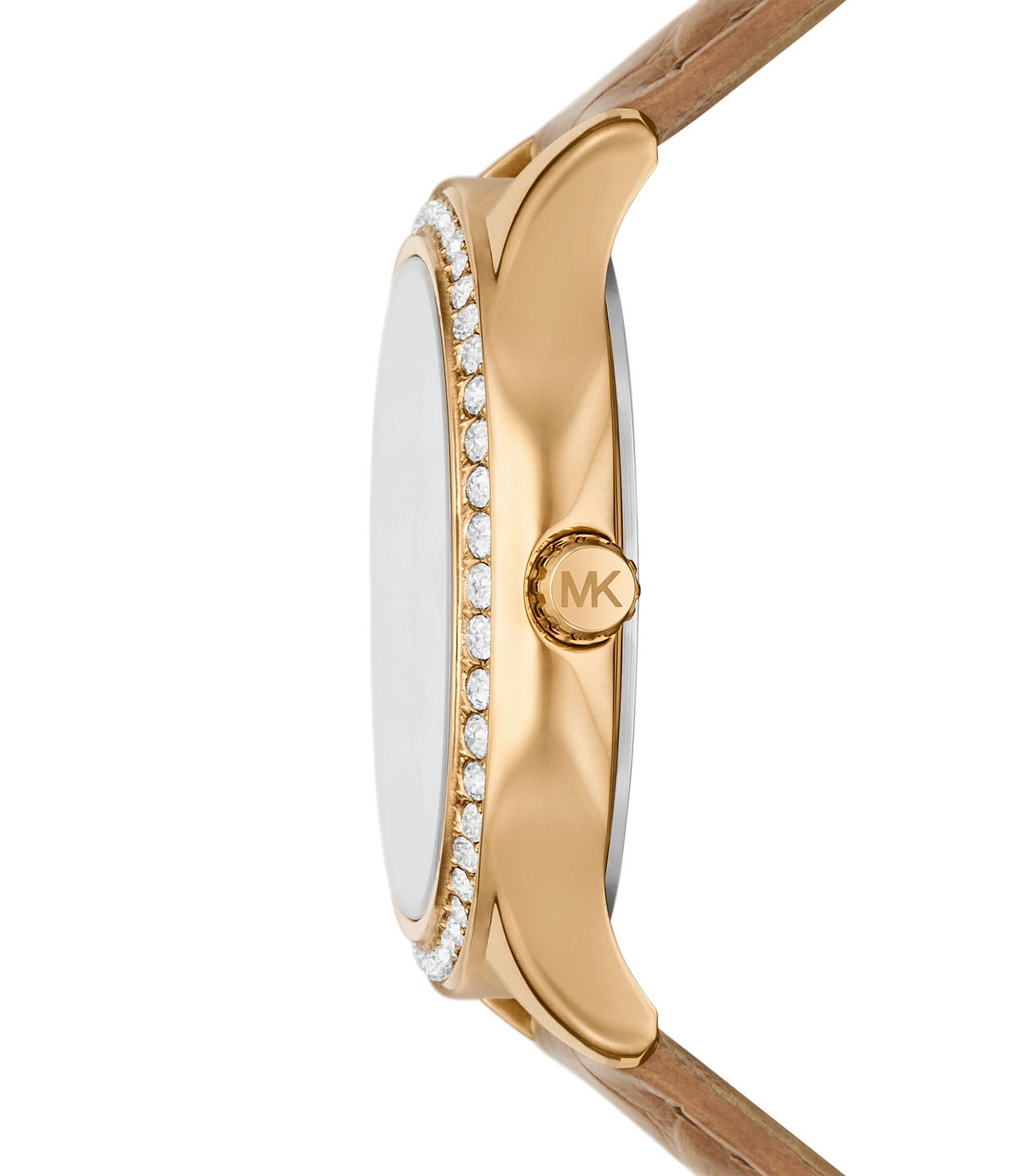 Michael Kors Women's Sage Three-Hand Crystal Peanut Croco Embossed Leather Strap Watch