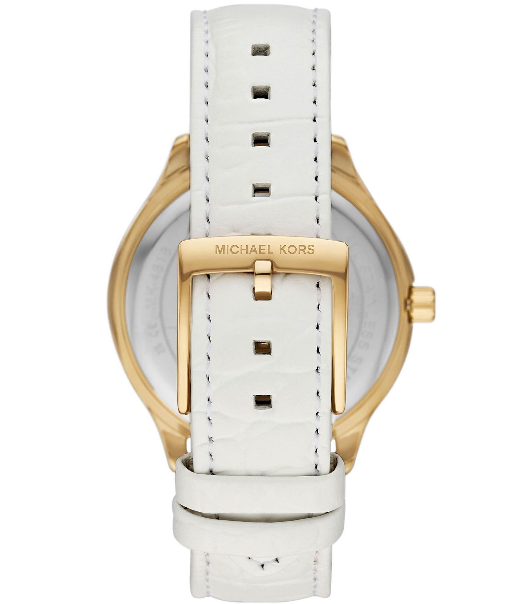 Michael Kors Women's Sage Three-Hand White Croco Embossed Crystal Leather Strap Watch