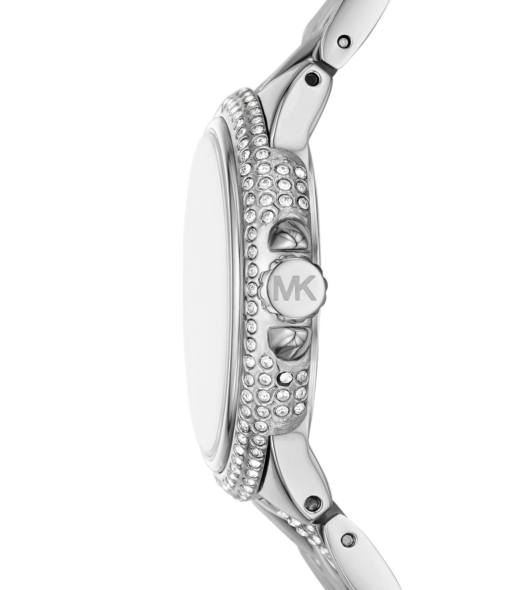 Michael Kors Women's Silver Camille Three-Hand Pave Stainless Steel Crystal Quilted Bracelet Watch