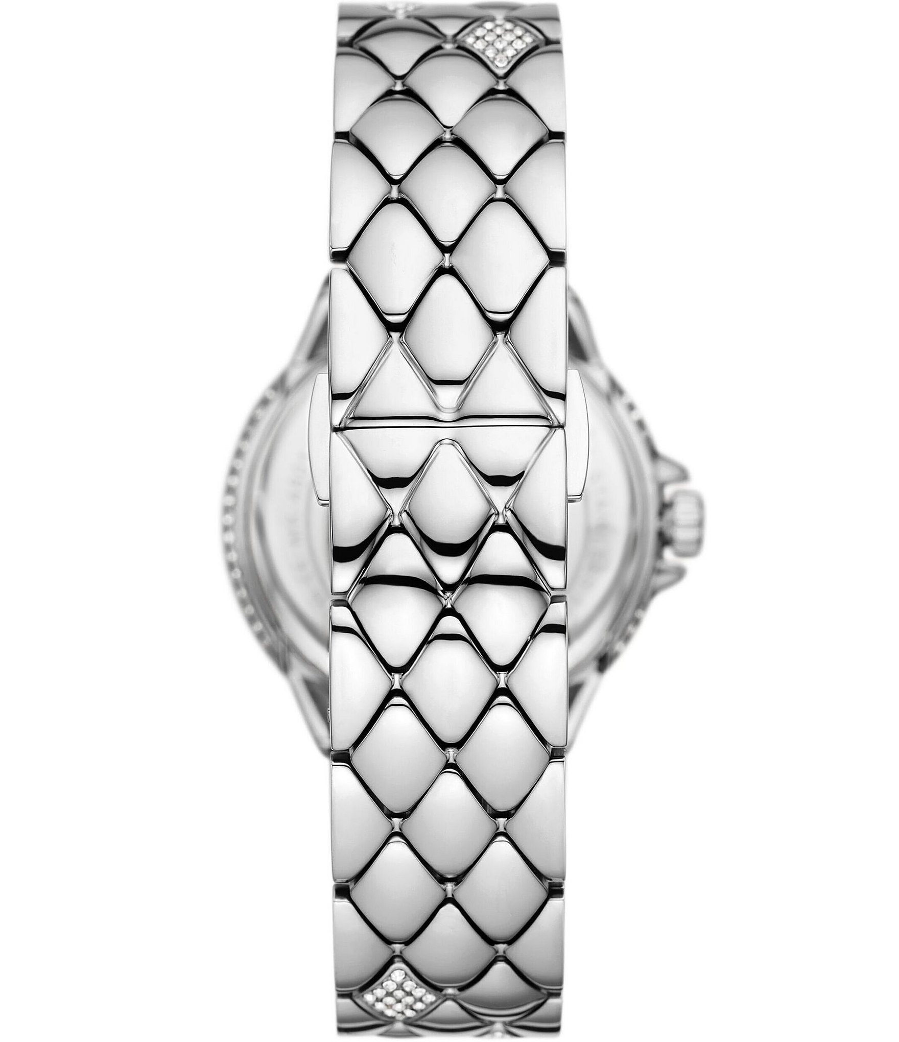 Michael Kors Women's Silver Camille Three-Hand Pave Stainless Steel Crystal Quilted Bracelet Watch