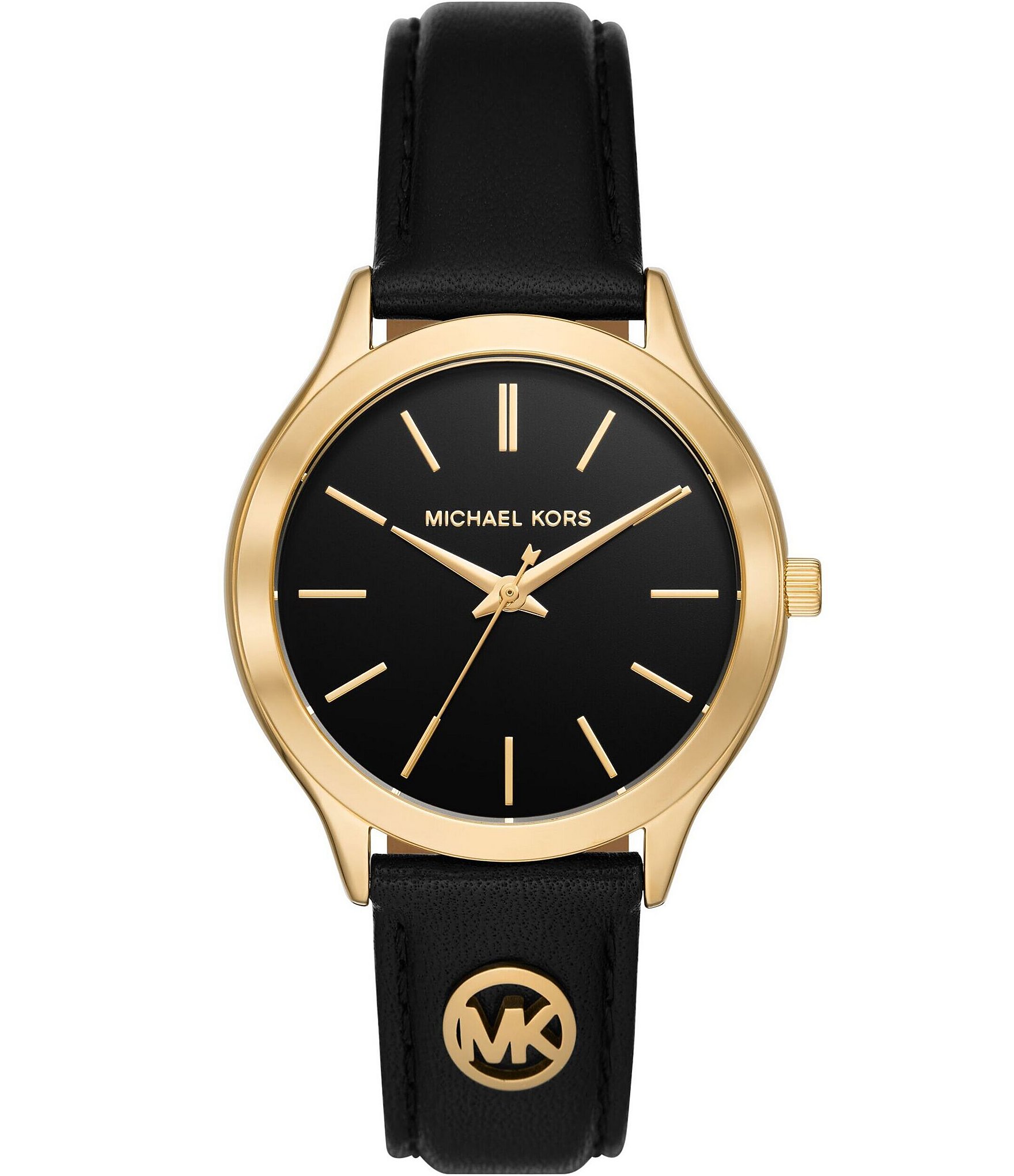 Michael Kors Women's Slim Runway Three-Hand Black Leather Watch