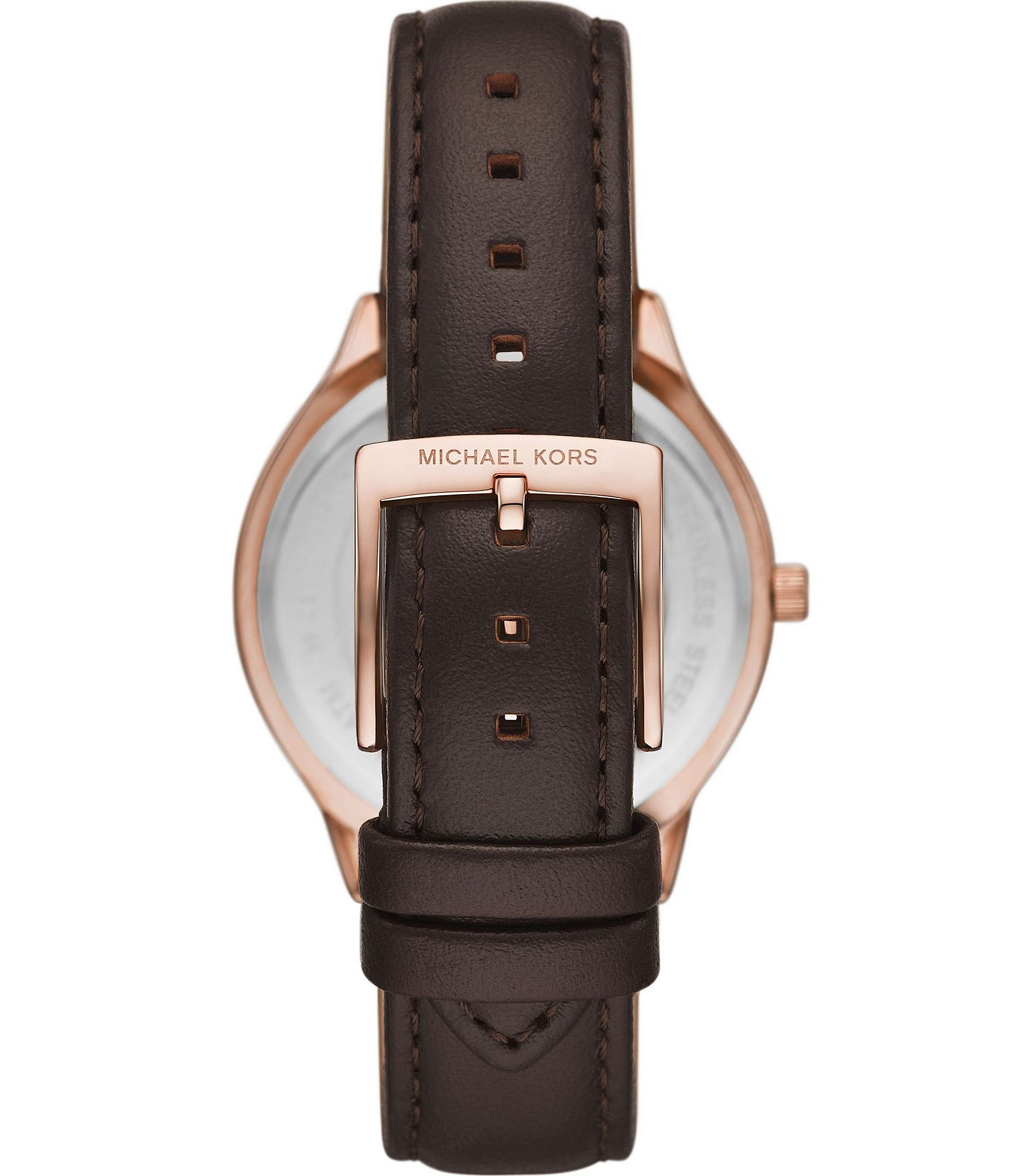 Michael Kors Women's Slim Runway Three-Hand Chocolate Leather Strap Watch