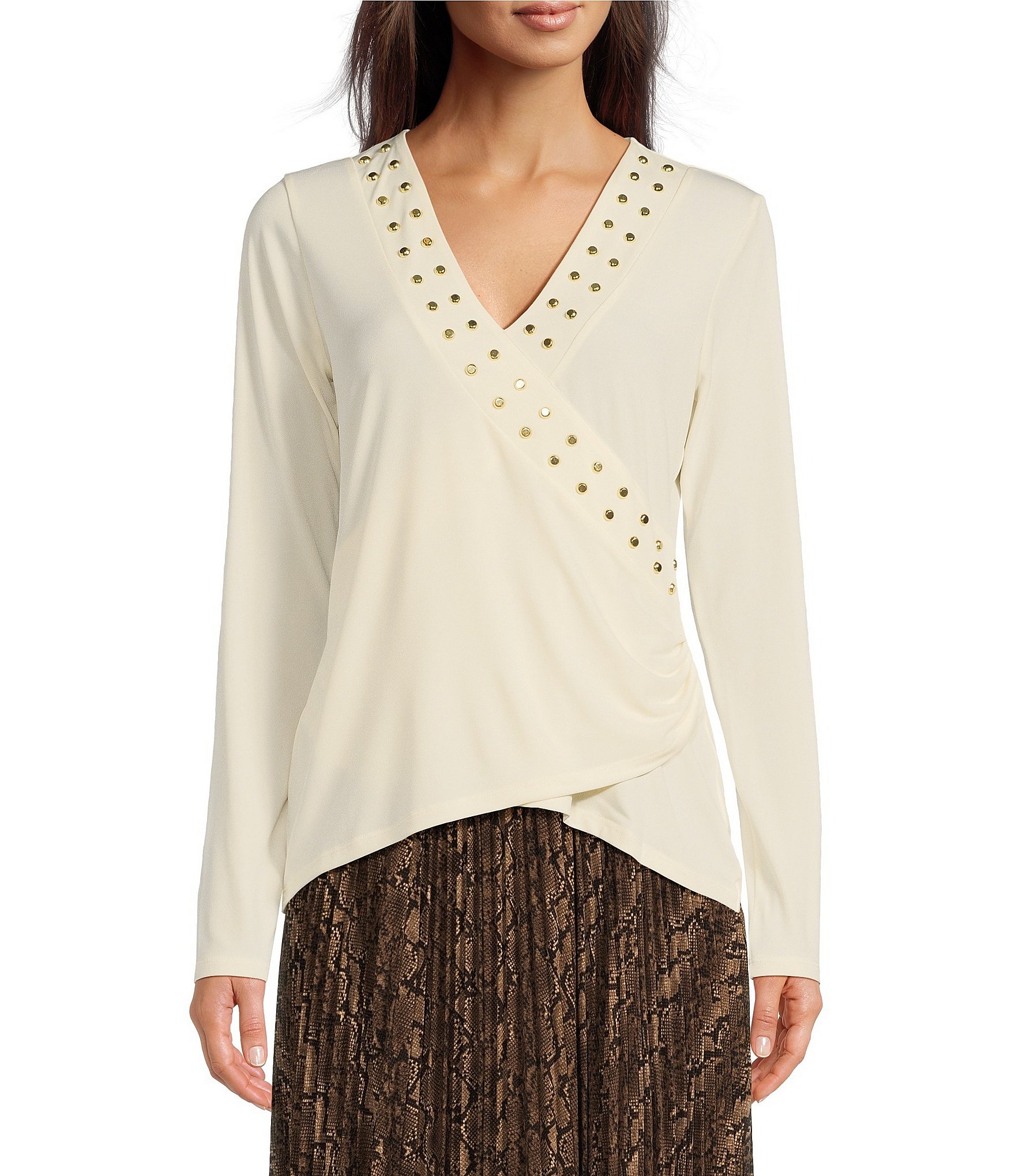 MICHAEL Michael Kors Astor Stud Faux Wrap Top