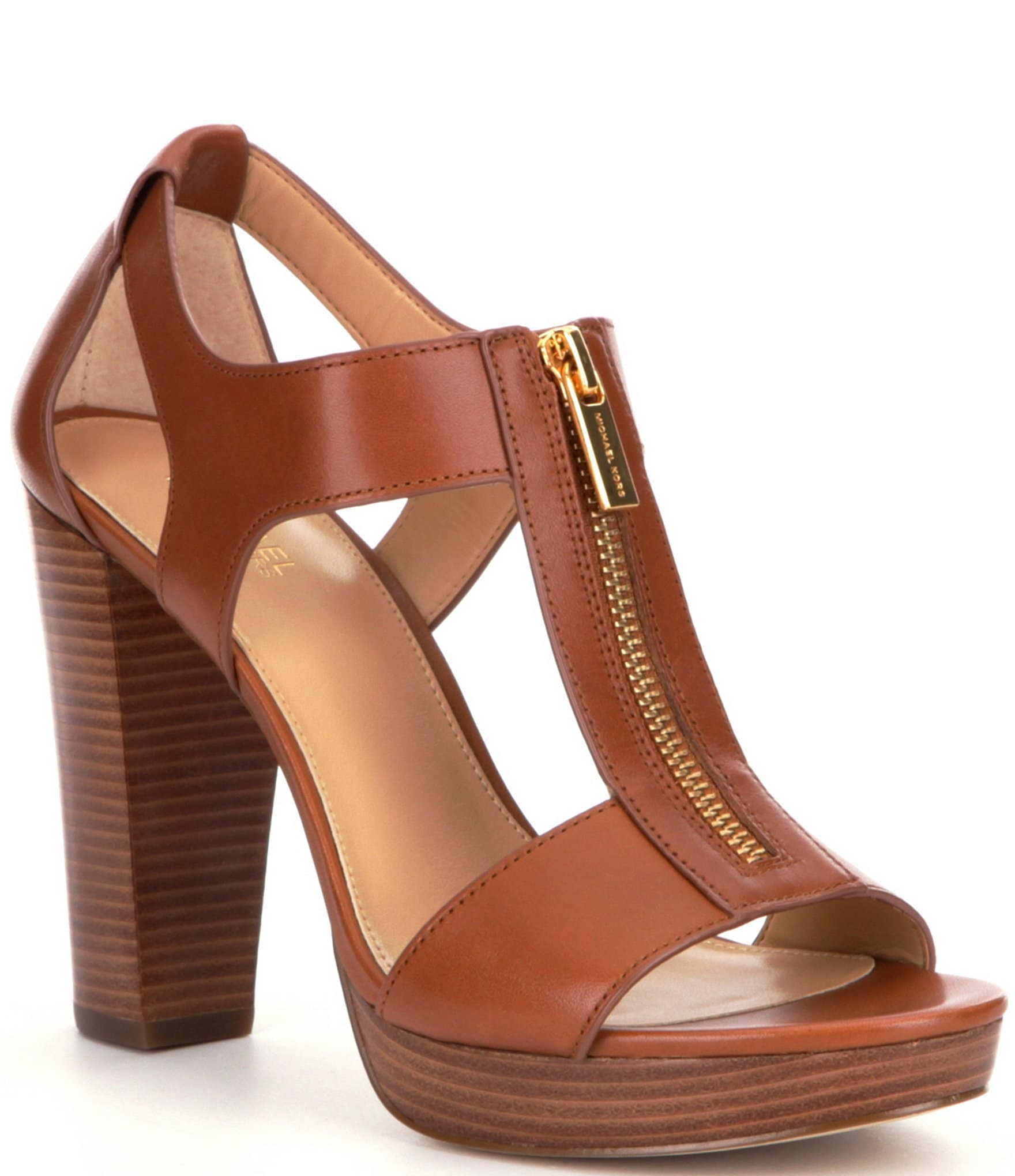 MICHAEL Michael Kors Berkley Leather Zip-Up Block Heel Sandals | Dillards