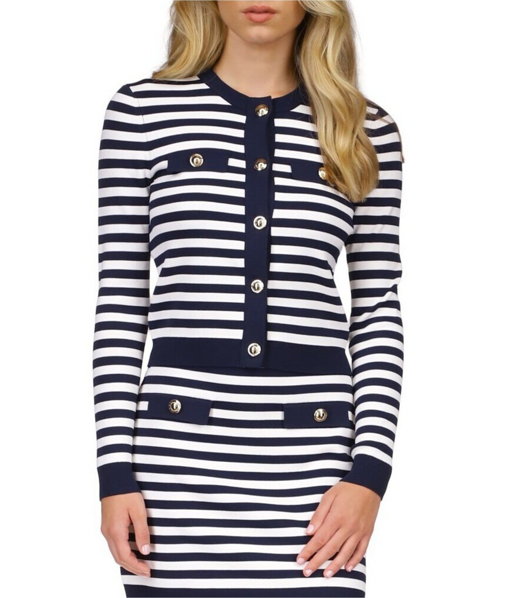 Michael Michael Kors Coordinating Stripe Print Crew Neck Long Sleeve